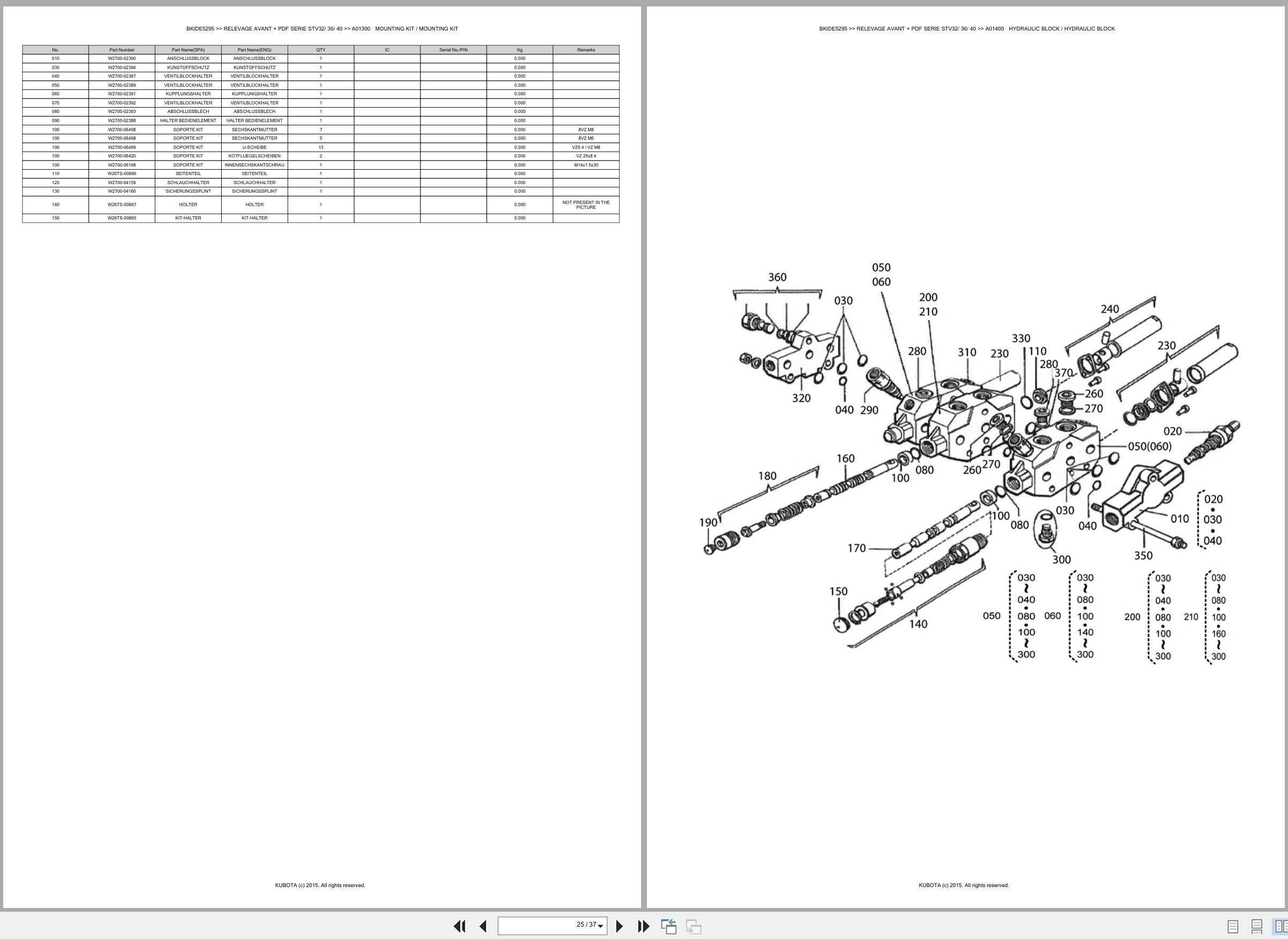 Kubota Tractor Relevage Avant Series STV32 STV36 STV40 Spare Parts Catalog EN ES (3)