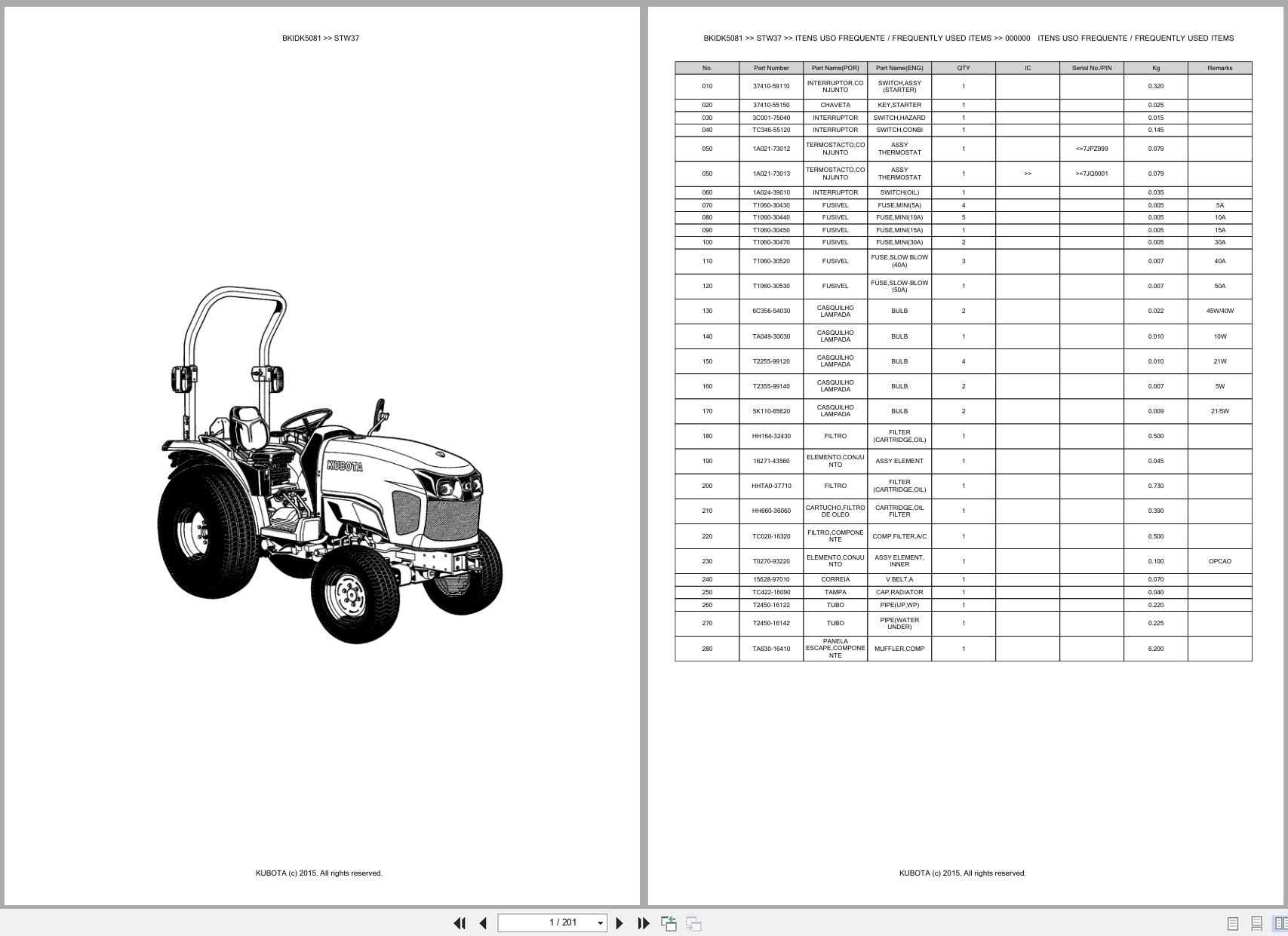Kubota Tractor STW37 Spare Parts Catalog EN PT (1)
