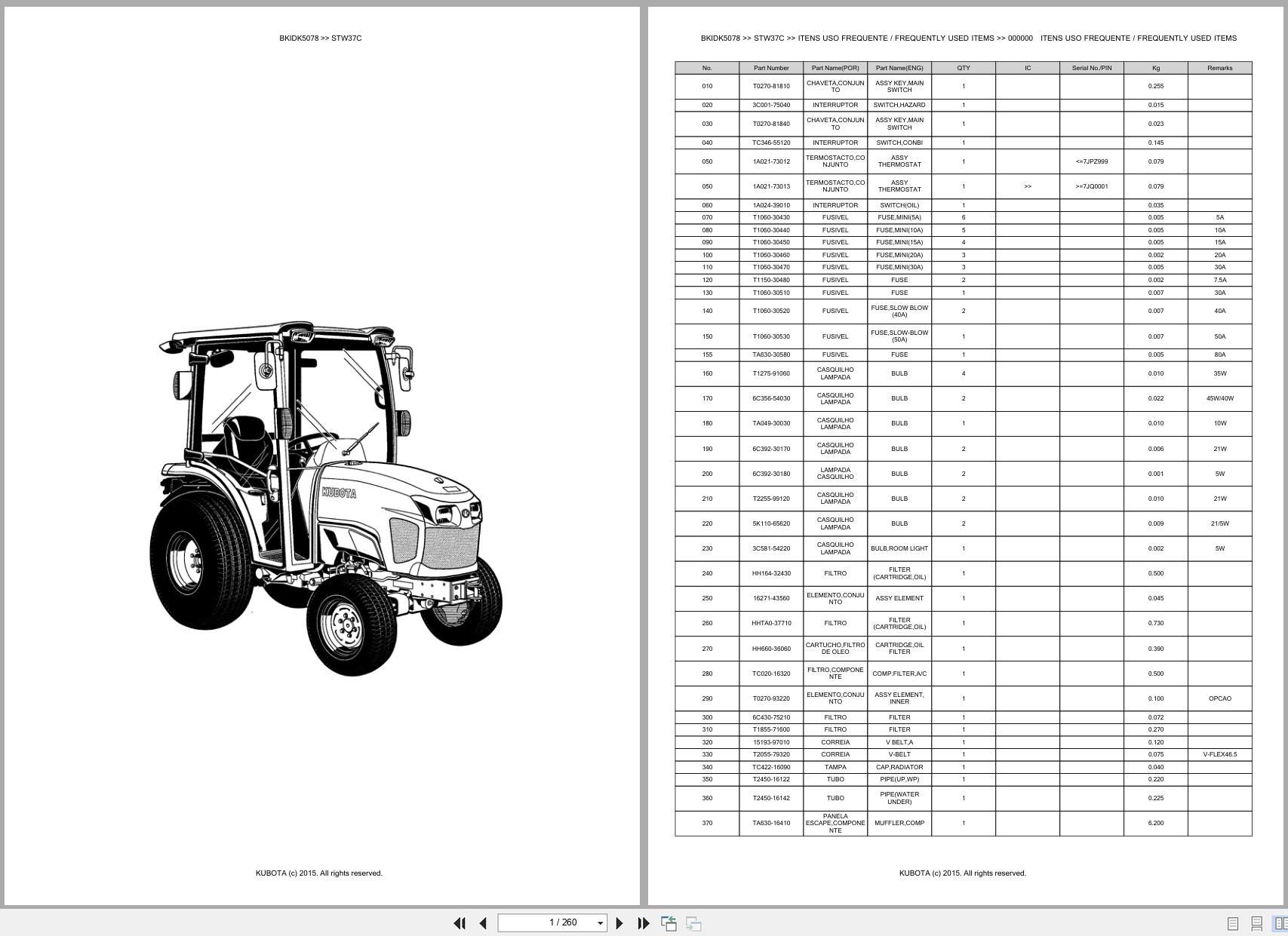 Kubota Tractor STW37C Spare Parts Catalog EN PT (1)