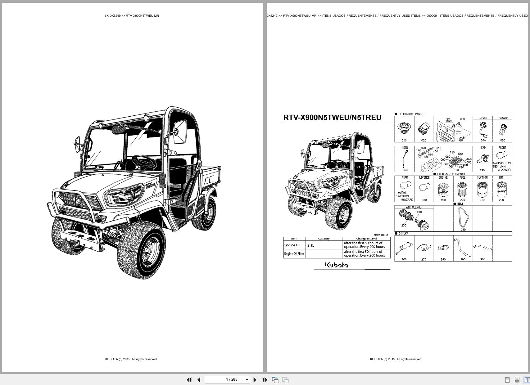 Kubota Utility Vehicle RTV X900N5TWEU MR Spare Parts Catalog EN PT (1)