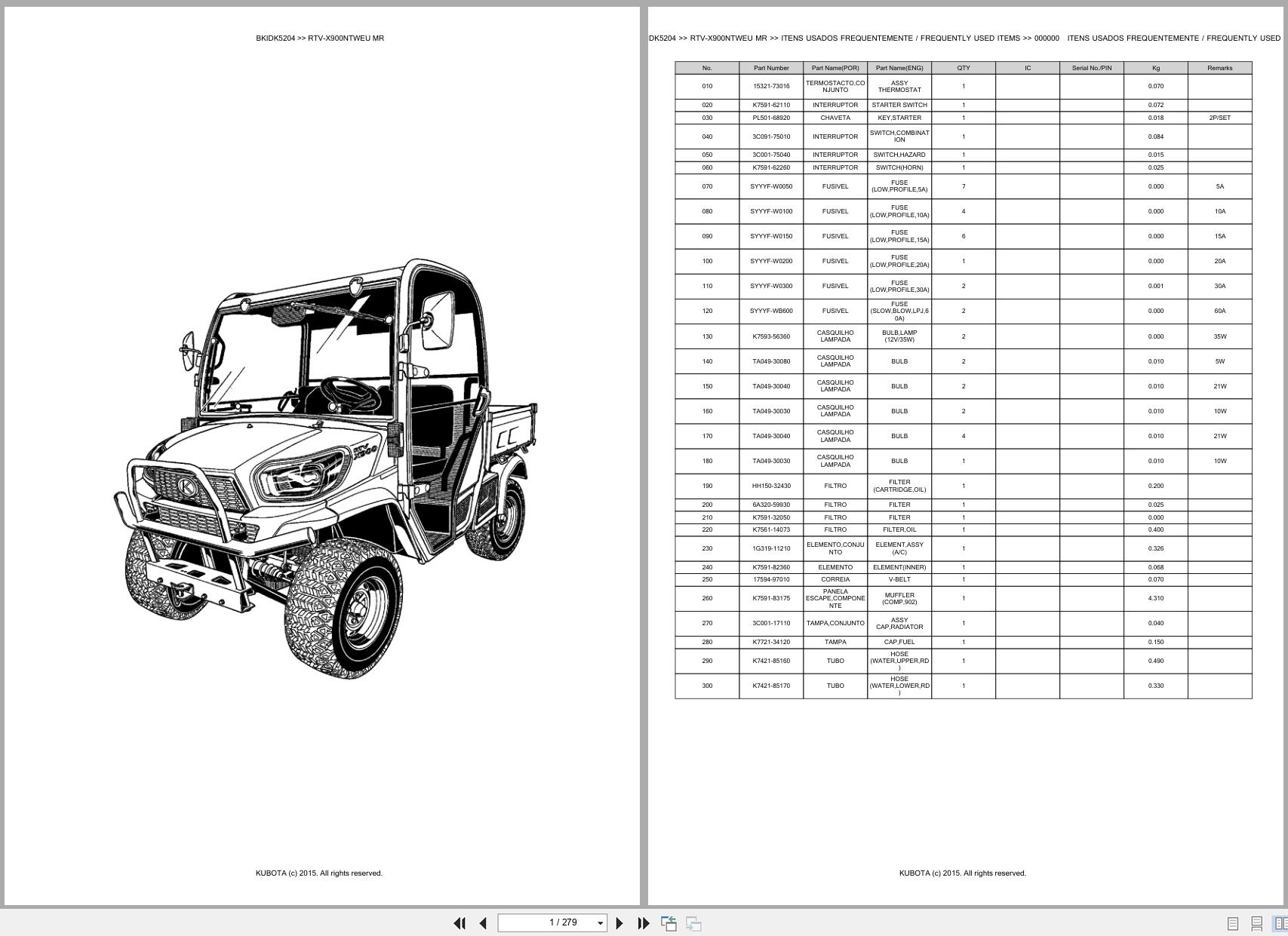 Kubota Utility Vehicle RTV X900NTWEU MR Spare Parts Catalog EN PT (1)