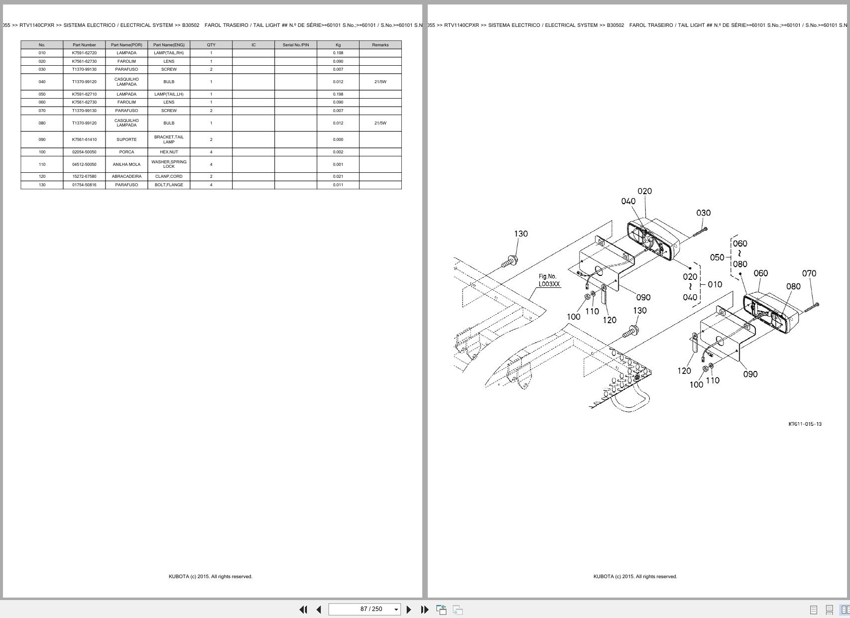 Kubota Utility Vehicle RTV1140CPXR Spare Parts Catalog EN PT (2)
