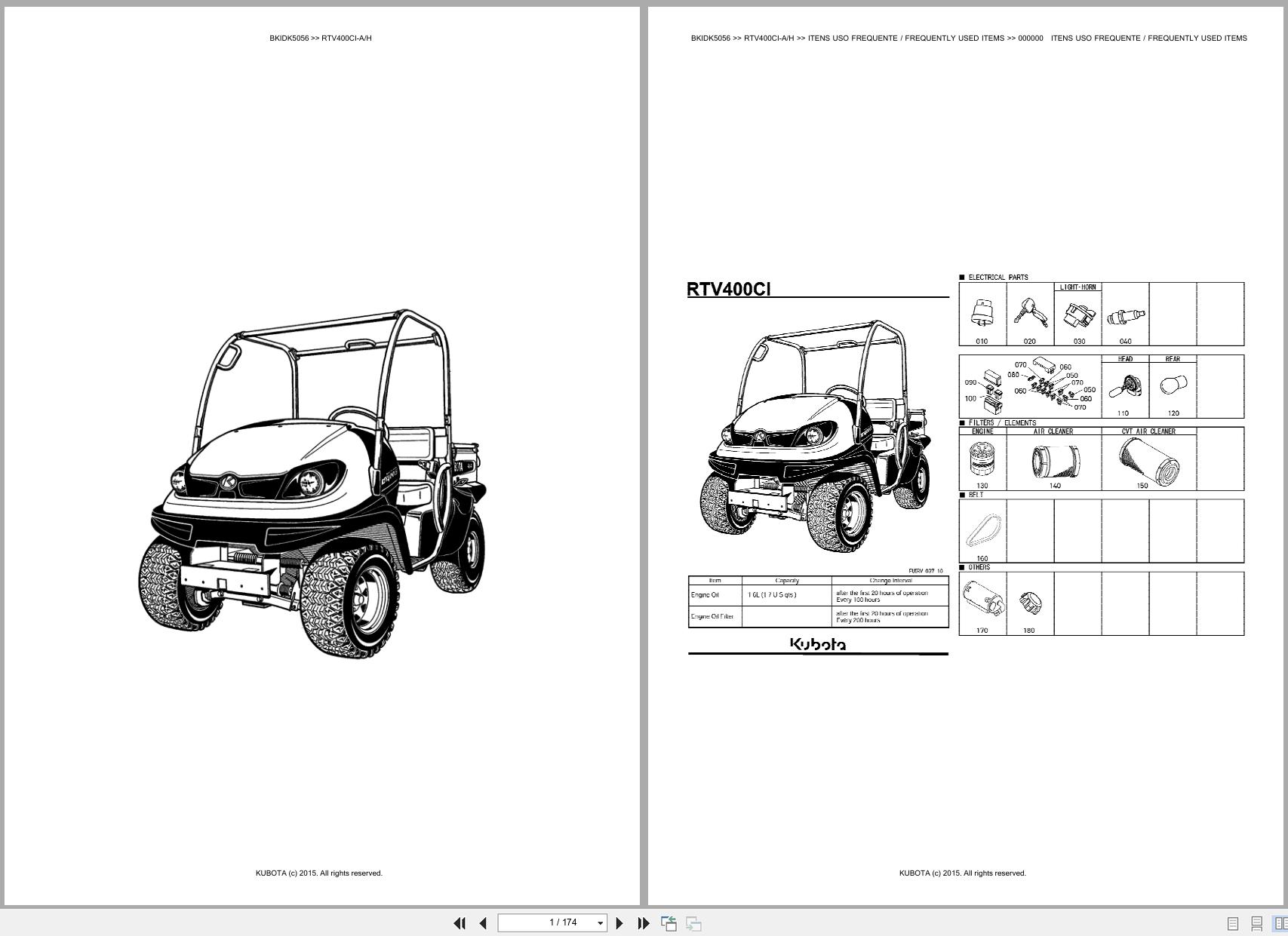 Kubota Utility Vehicle RTV400CI A RTV400CI H Spare Parts Catalog EN PT (1)