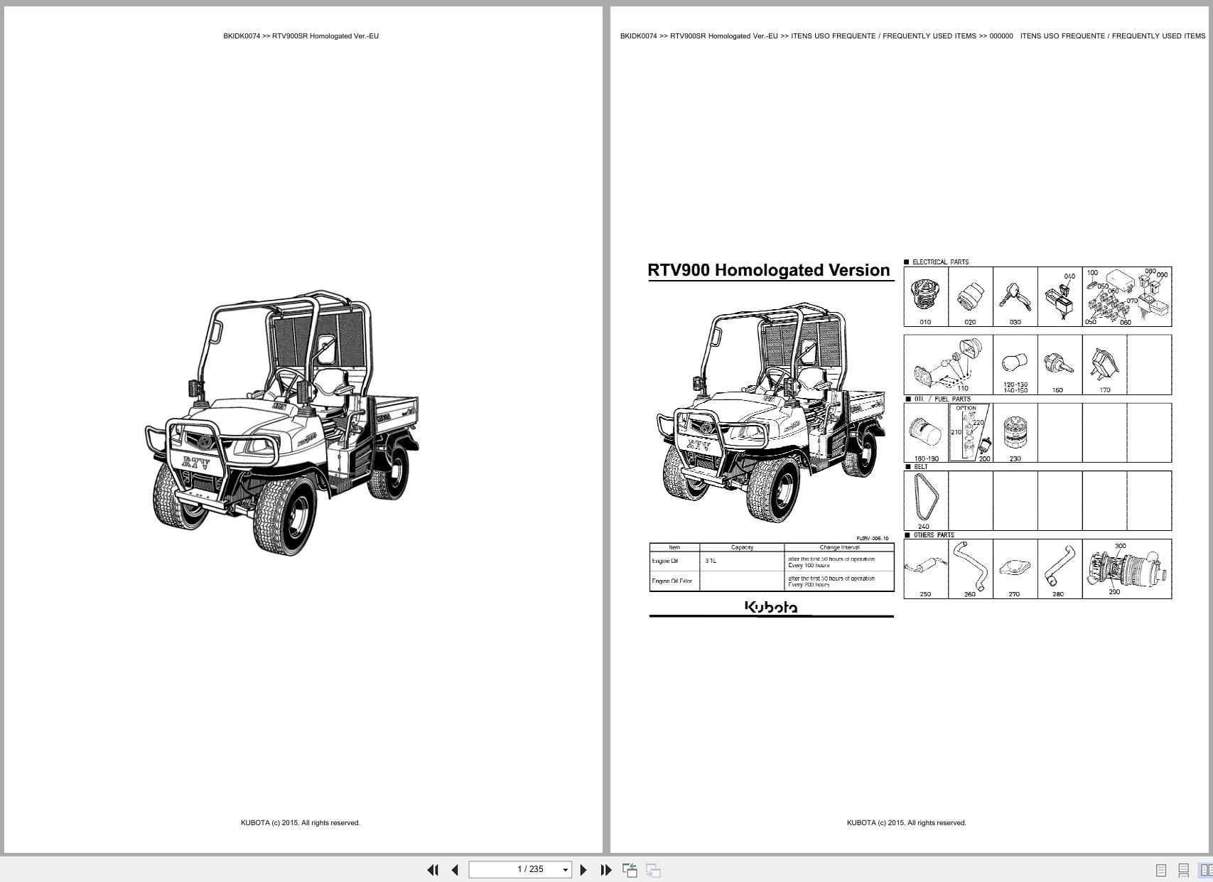 Kubota Utility Vehicle RTV900SR Homologated Verion EU Spare Parts Catalog EN PT (1)