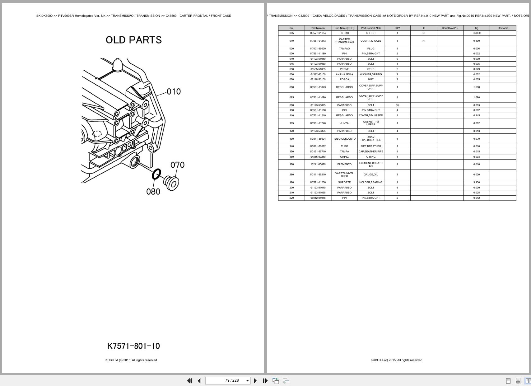 Kubota Utility Vehicle RTV900SR Homologated Verion UK Spare Parts Catalog EN PT (2)