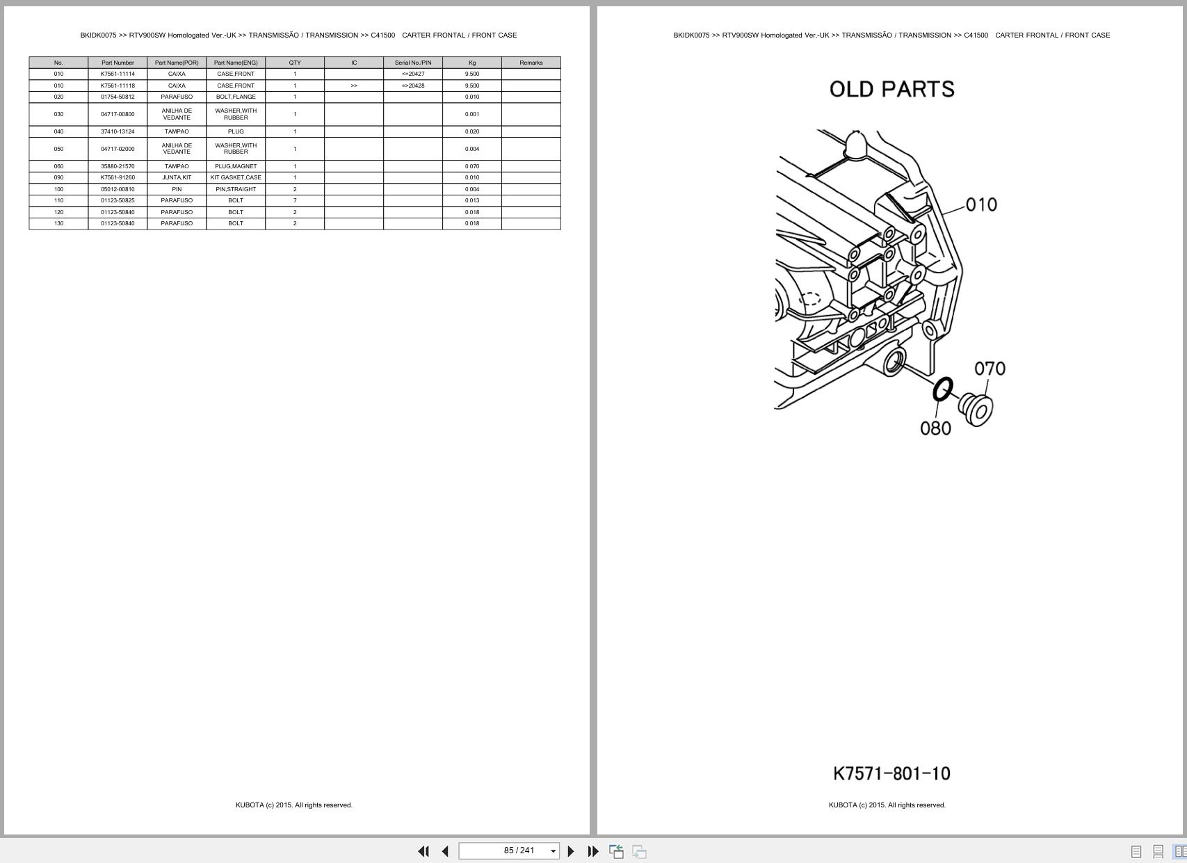 Kubota Utility Vehicle RTV900SW Homologated Verion UK Spare Parts Catalog EN PT (2)