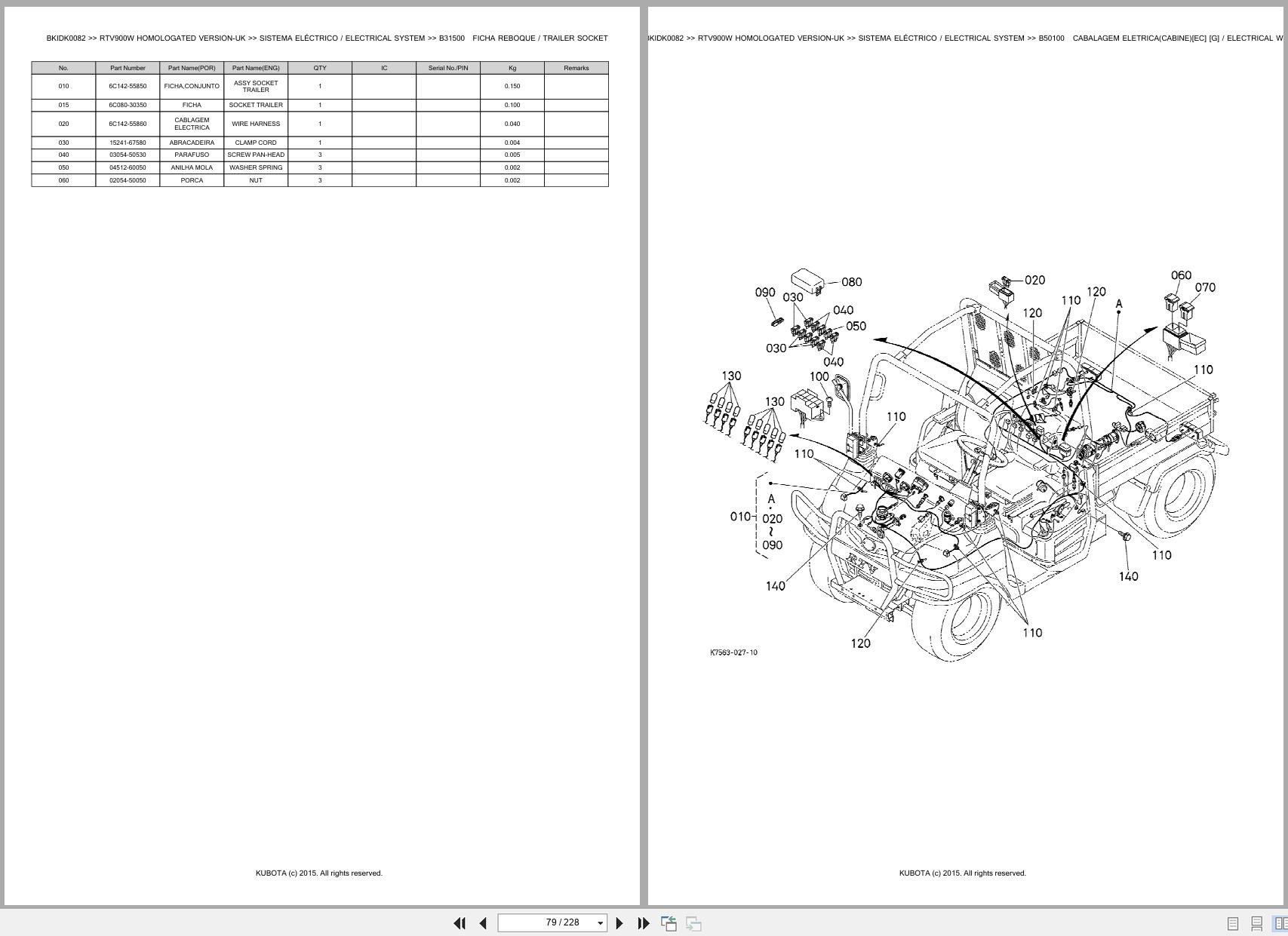Kubota Utility Vehicle RTV900W Homologated Verion UK Spare Parts Catalog EN PT (2)