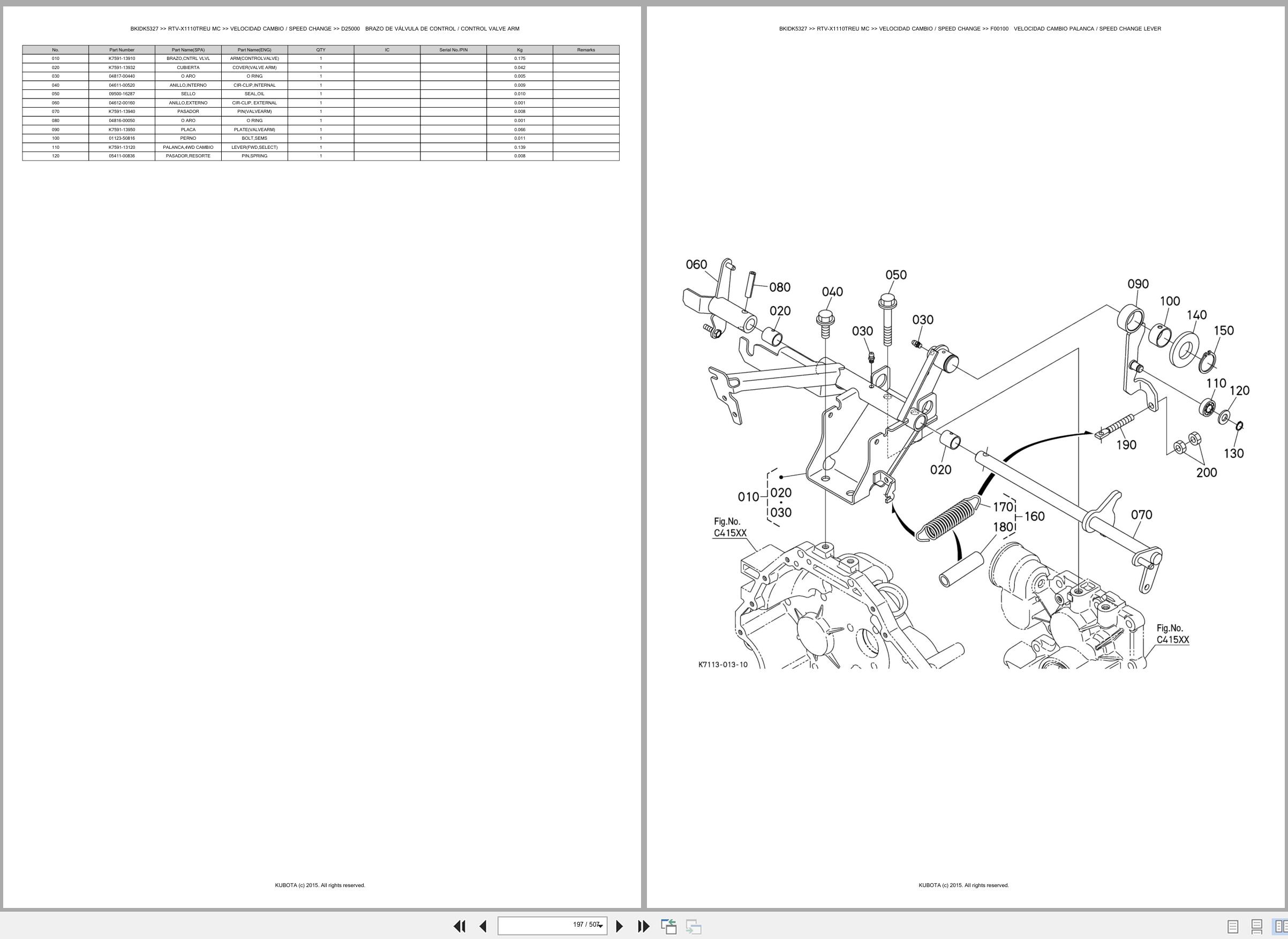 Kubota Utility Vehicles RTV X1110TREU RTV X1110TREU MC Spare Parts Catalog EN ES (2)