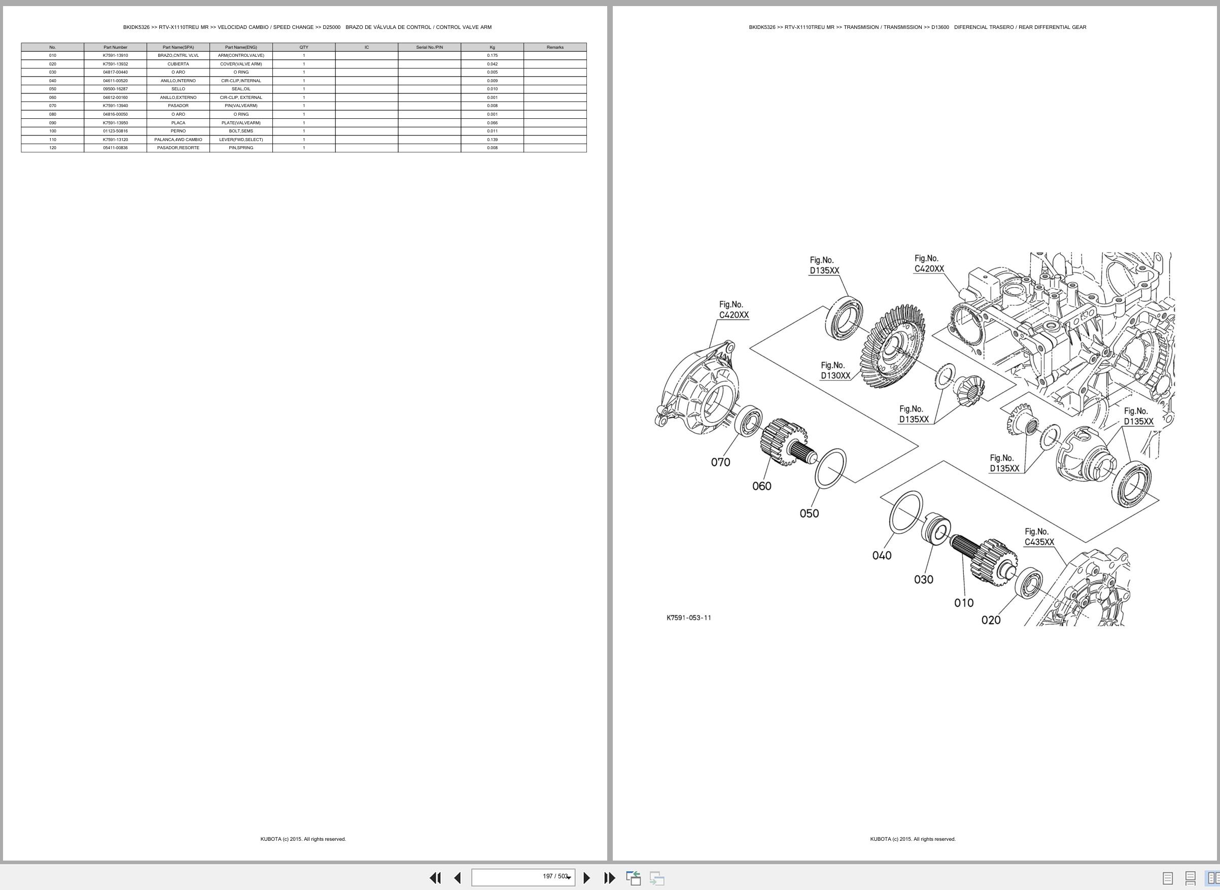 Kubota Utility Vehicles RTV X1110TREU RTV X1110TREU MR Spare Parts Catalog EN ES (2)