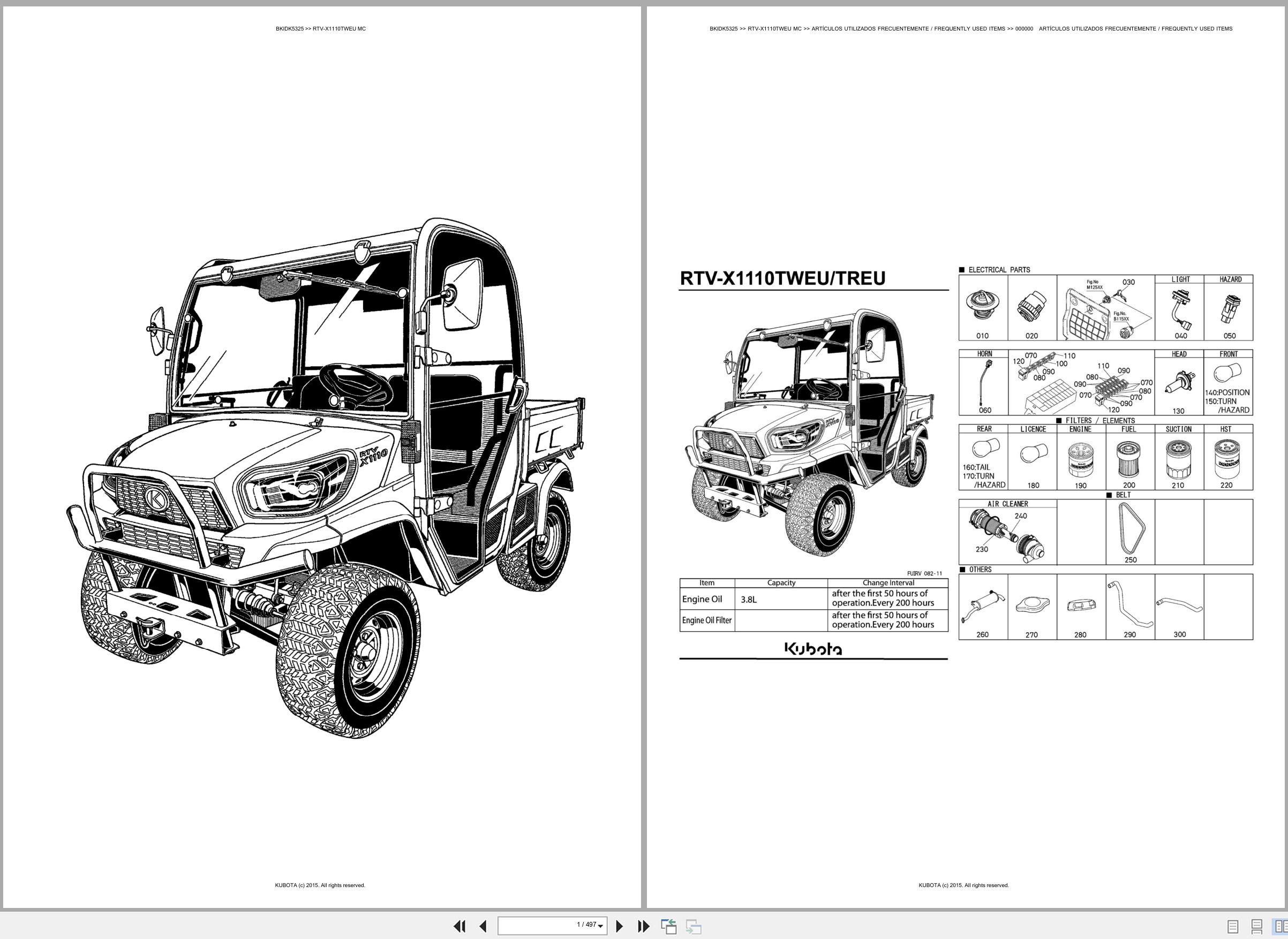 Kubota Utility Vehicles RTV X1110TWEU RTV X1110TWEU MC Spare Parts Catalog EN ES (1)