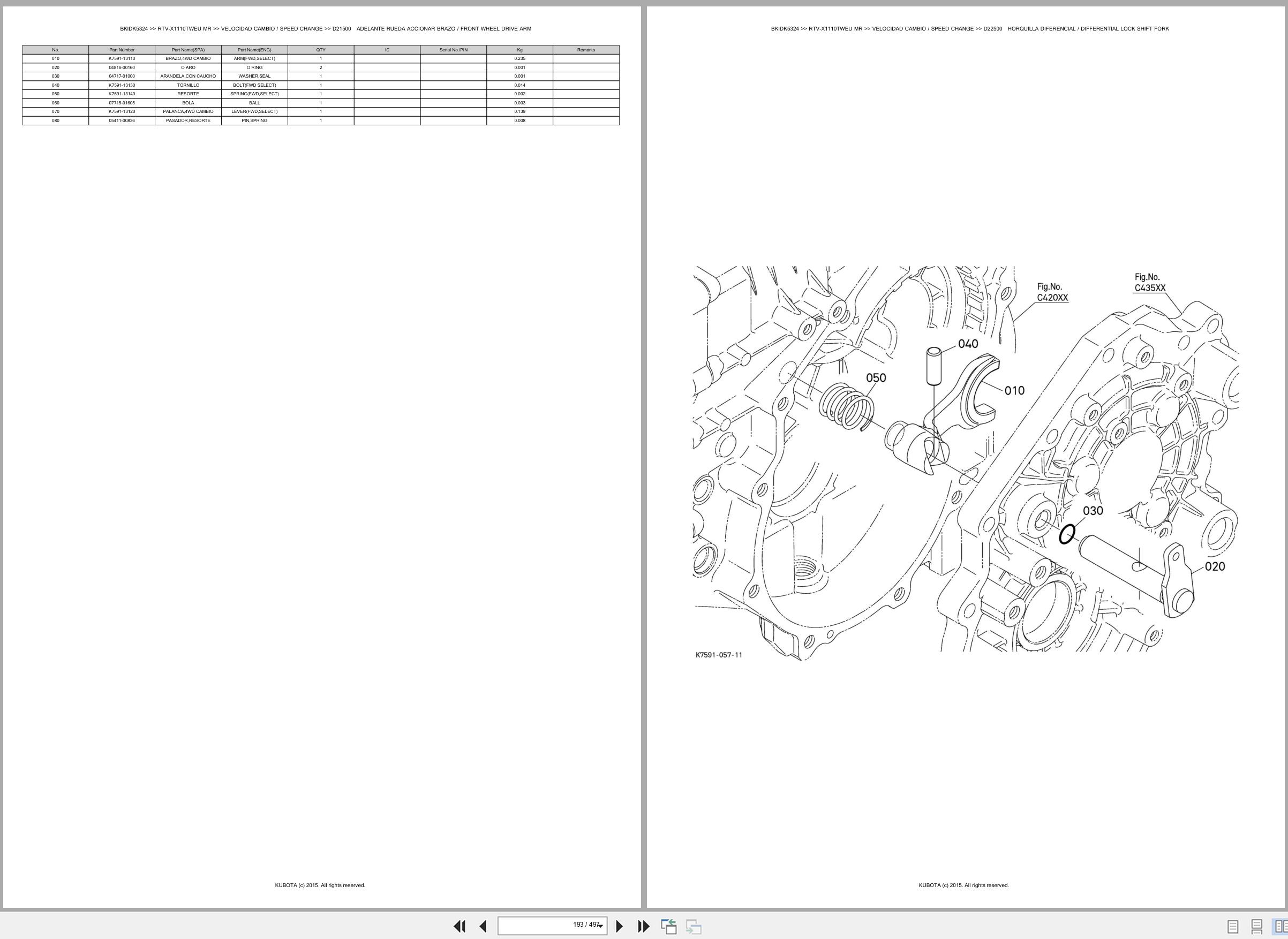 Kubota Utility Vehicles RTV X1110TWEU RTV X1110TWEU MR Spare Parts Catalog EN ES (2)