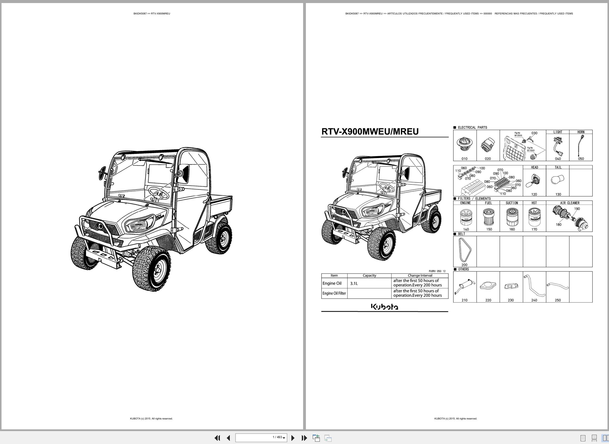 Kubota Utility Vehicles RTV X900MREU Spare Parts Catalog EN ES (1)
