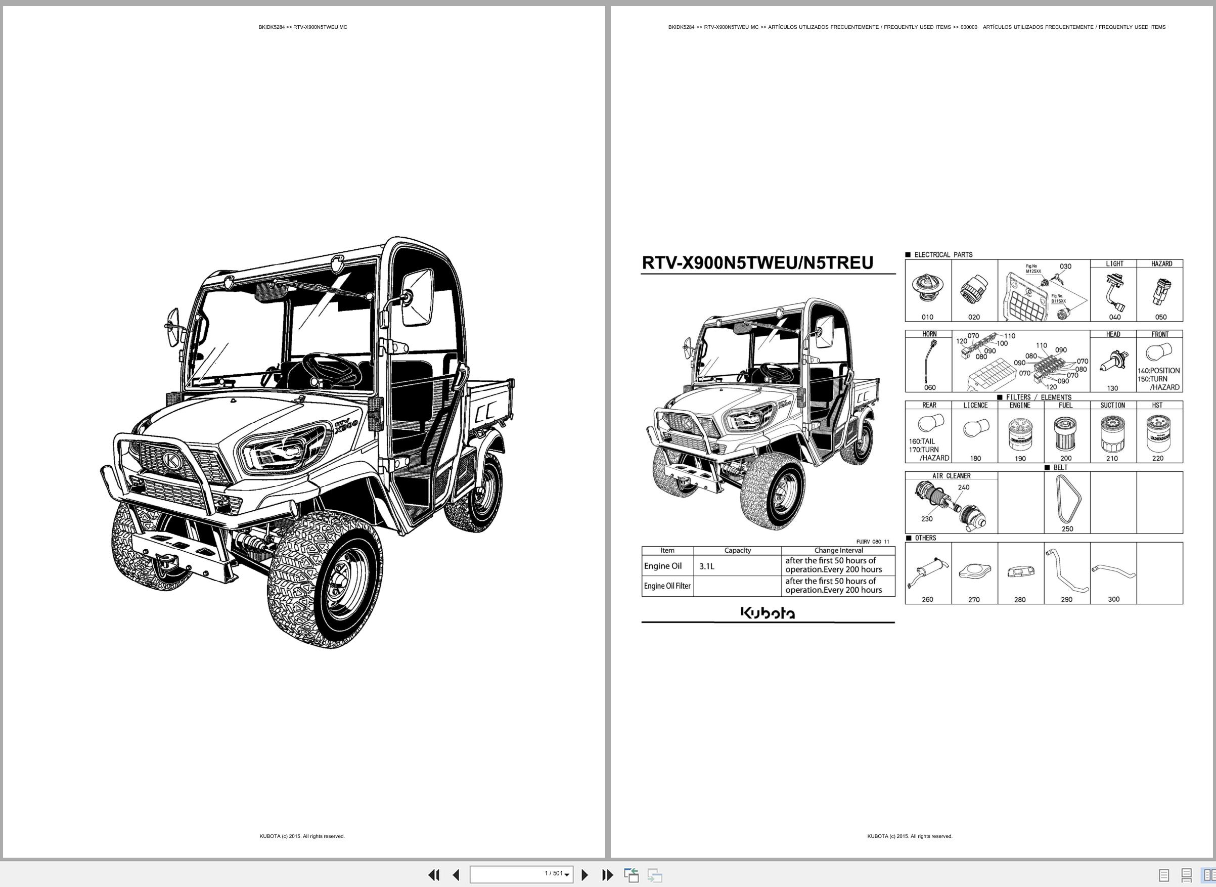 Kubota Utility Vehicles RTV X900N5TWEU RTV X900N5TWEU MC Spare Parts Catalog EN ES (1)
