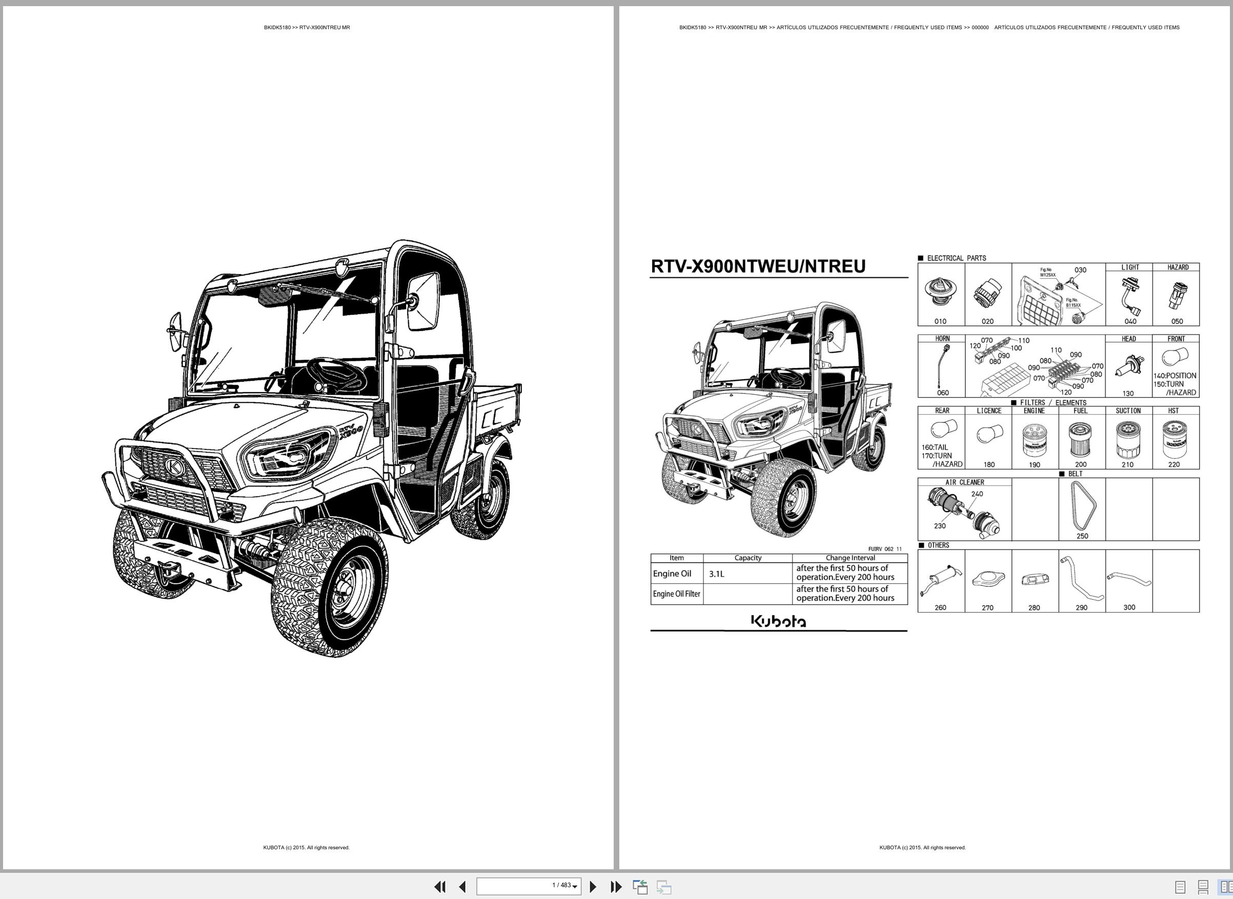 Kubota Utility Vehicles RTV X900NTREU RTV X900NTREU MR Spare Parts Catalog EN ES (1)
