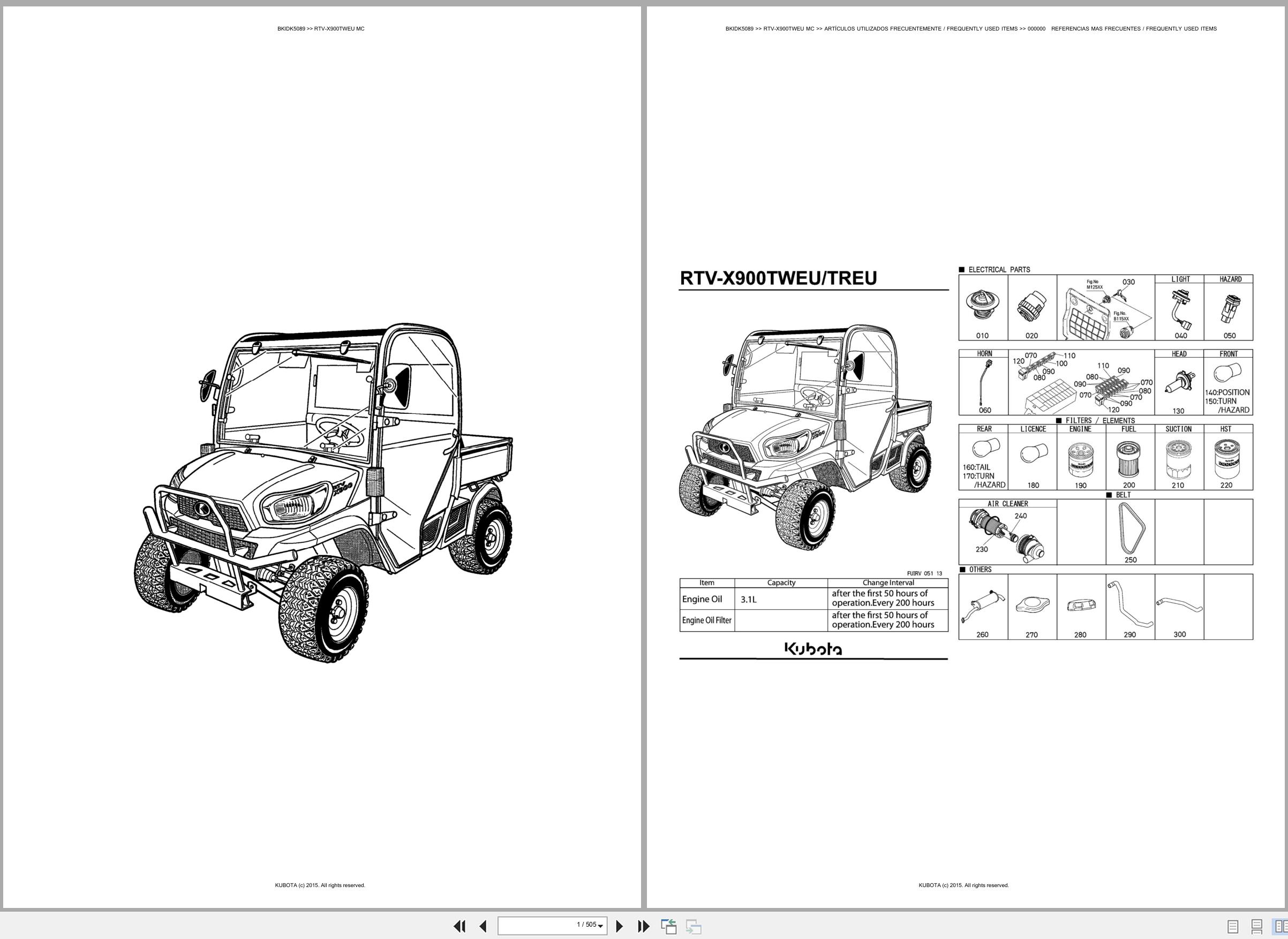 Kubota Utility Vehicles RTV X900TWEU RTV X900TWEU MC Spare Parts Catalog EN ES (1)
