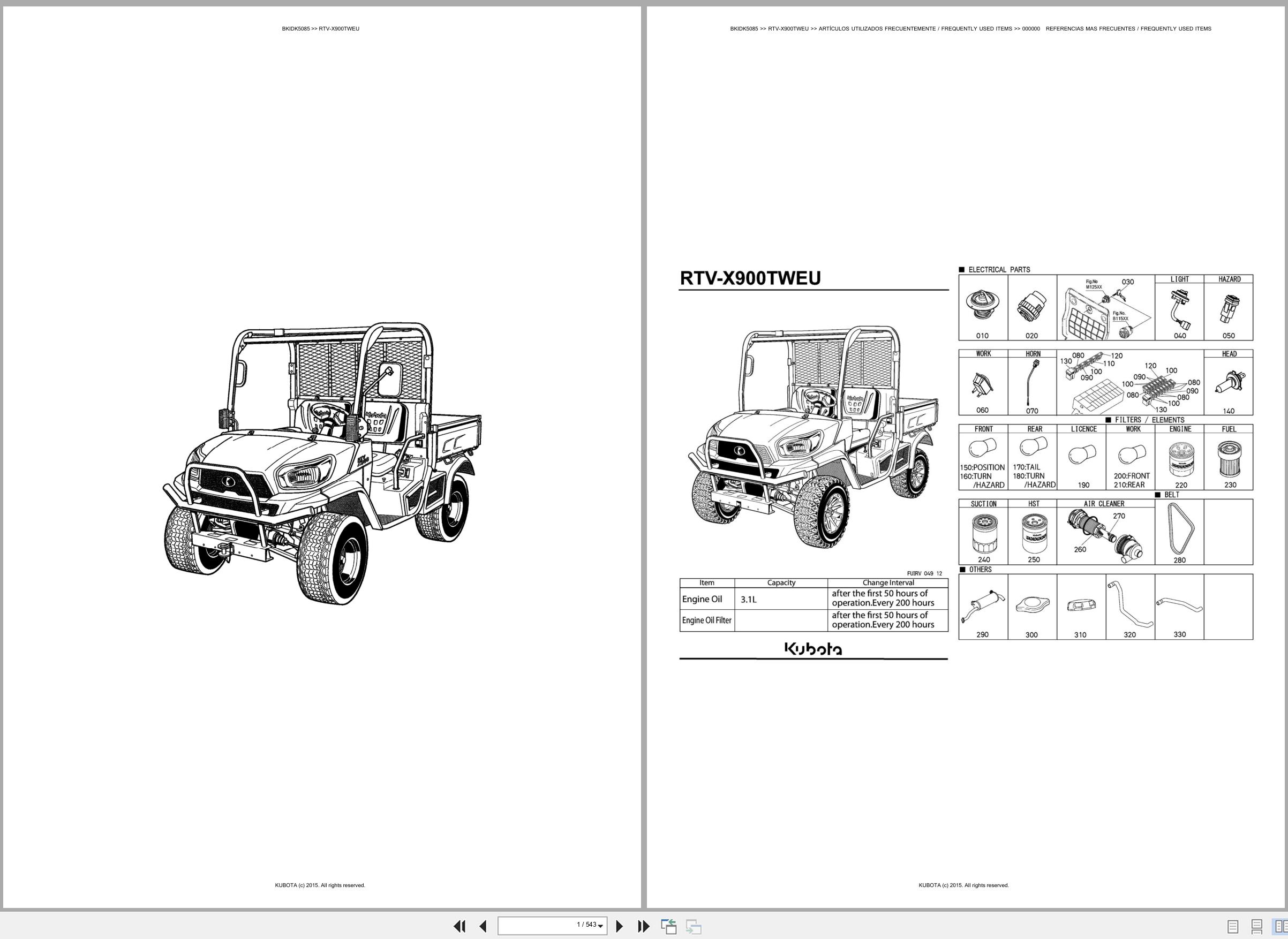 Kubota Utility Vehicles RTV X900TWEU Spare Parts Catalog EN ES (1)