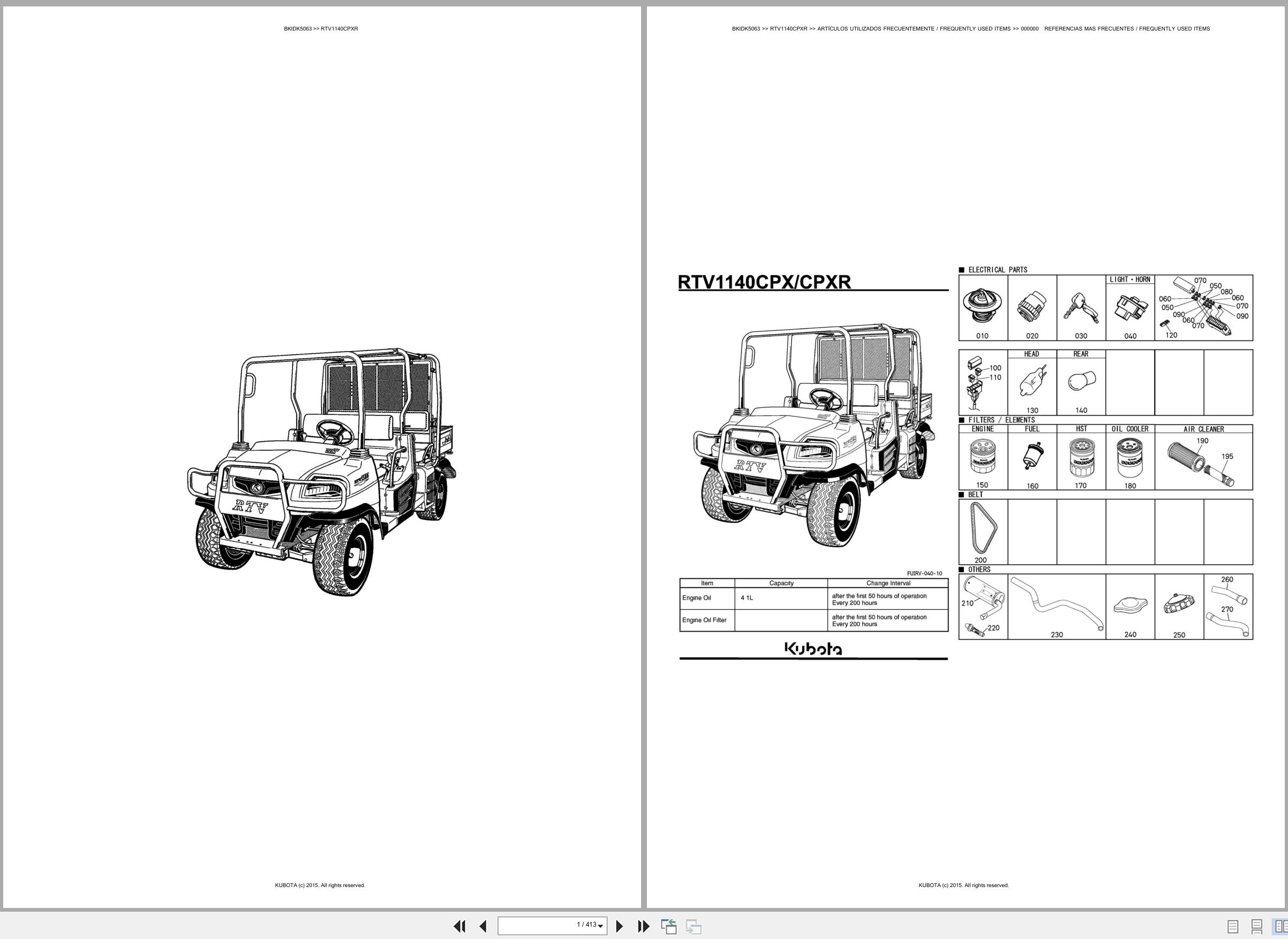 Kubota Utility Vehicles RTV1140CPXR Spare Parts Catalog EN ES (1)