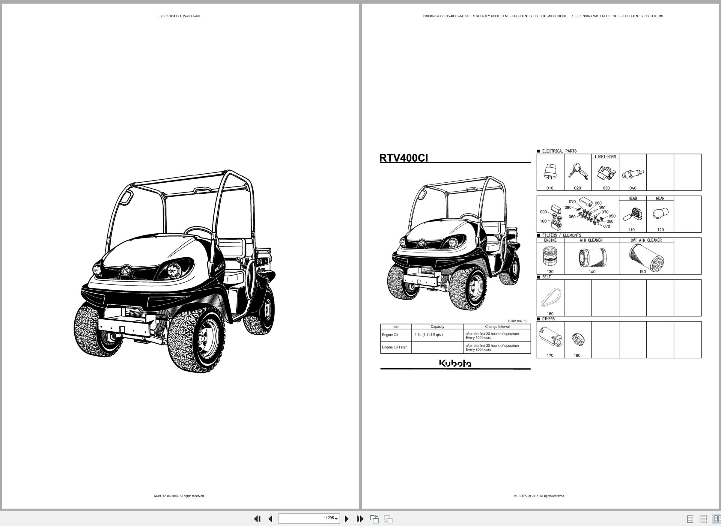 Kubota Utility Vehicles RTV400CI RTV400CI A RTV400CI H Spare Parts Catalog EN ES (1)