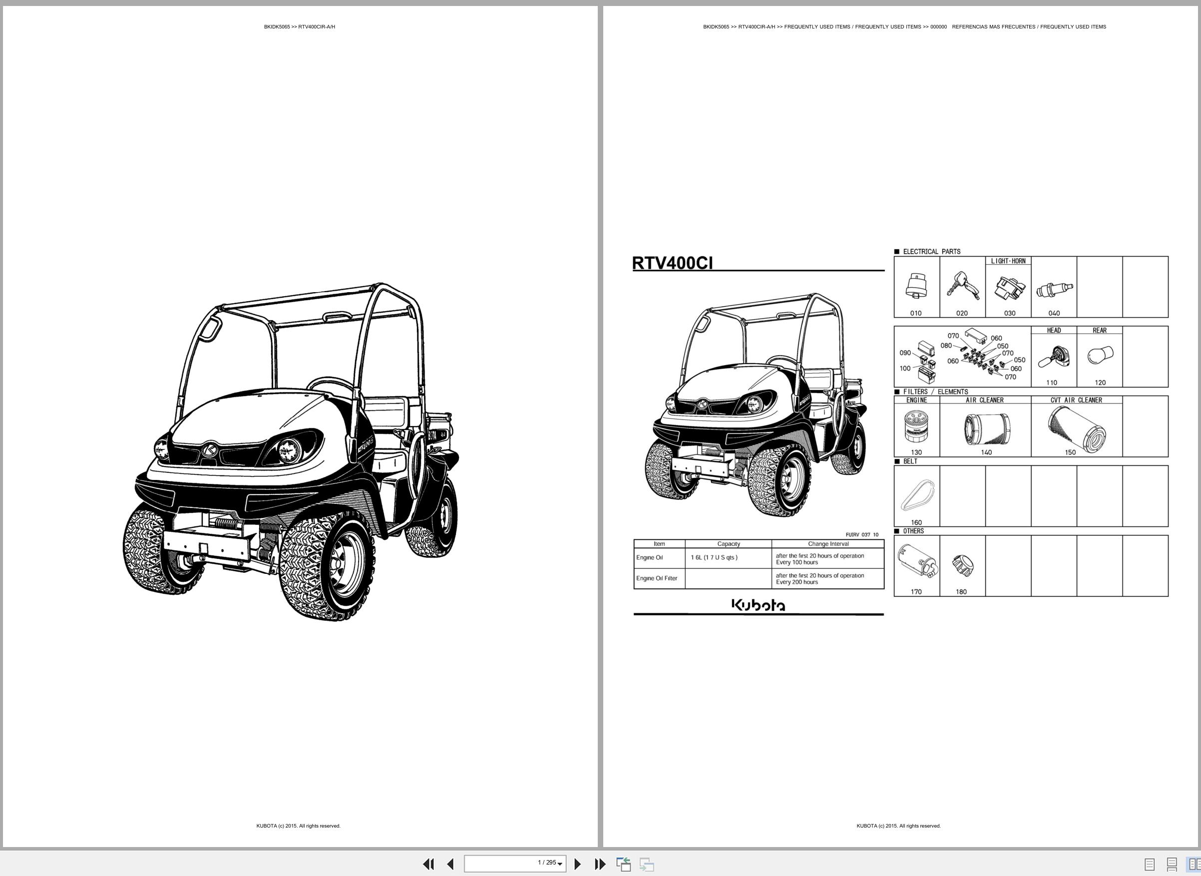Kubota Utility Vehicles RTV400CIR RTV400CIR A RTV400CIR H Spare Parts Catalog EN ES (1)