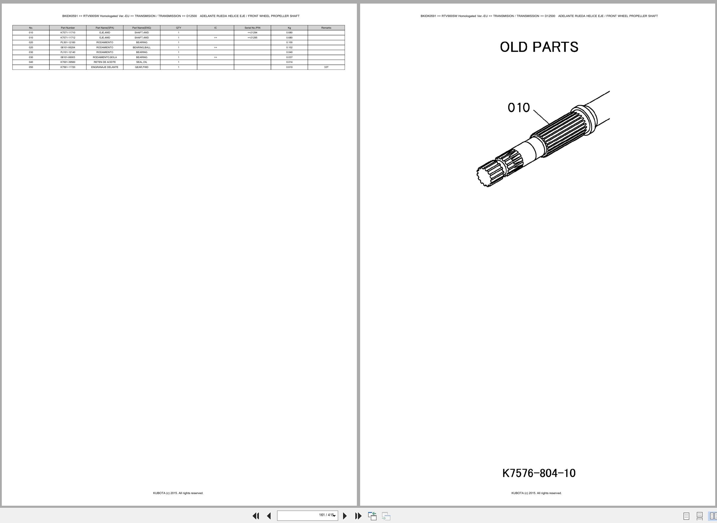 Kubota Utility Vehicles RTV900SW Homologated Verion EU Spare Parts Catalog EN ES (2)