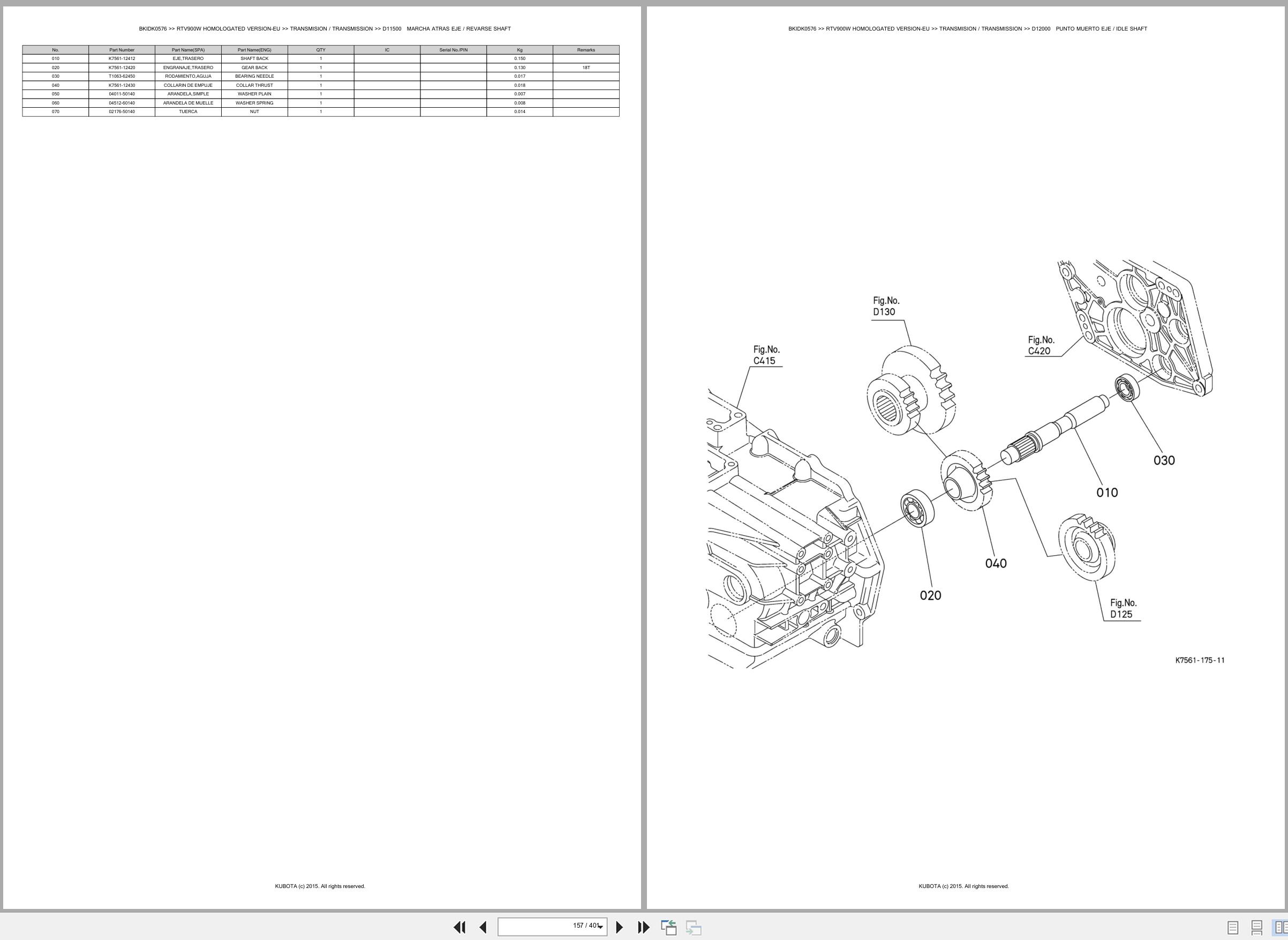 Kubota Utility Vehicles RTV900W Homologated Version EU Spare Parts Catalog EN ES (2)