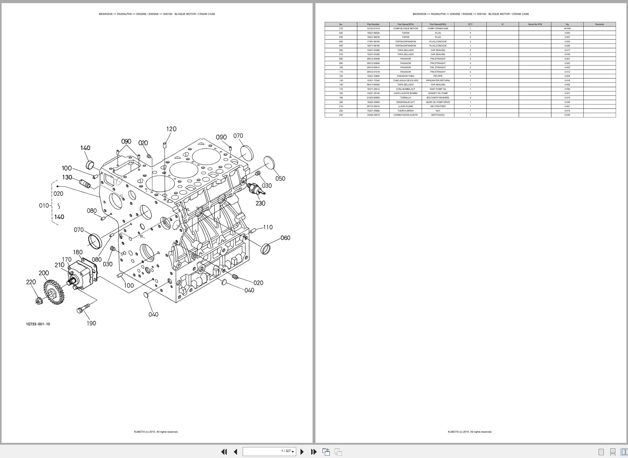 Kubota Wheel Loader R420ALPHA Spare Parts Catalog EN ES (1)
