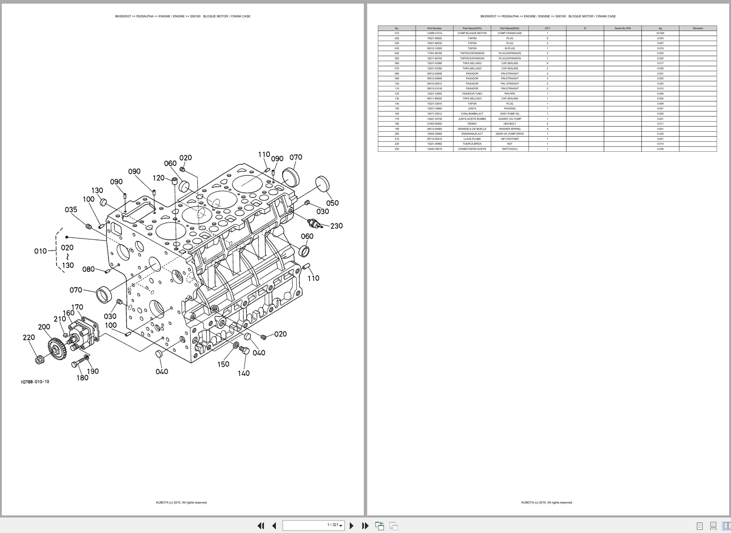 Kubota Wheel Loader R520ALPHA Engine Spare Parts Catalog EN ES (1)