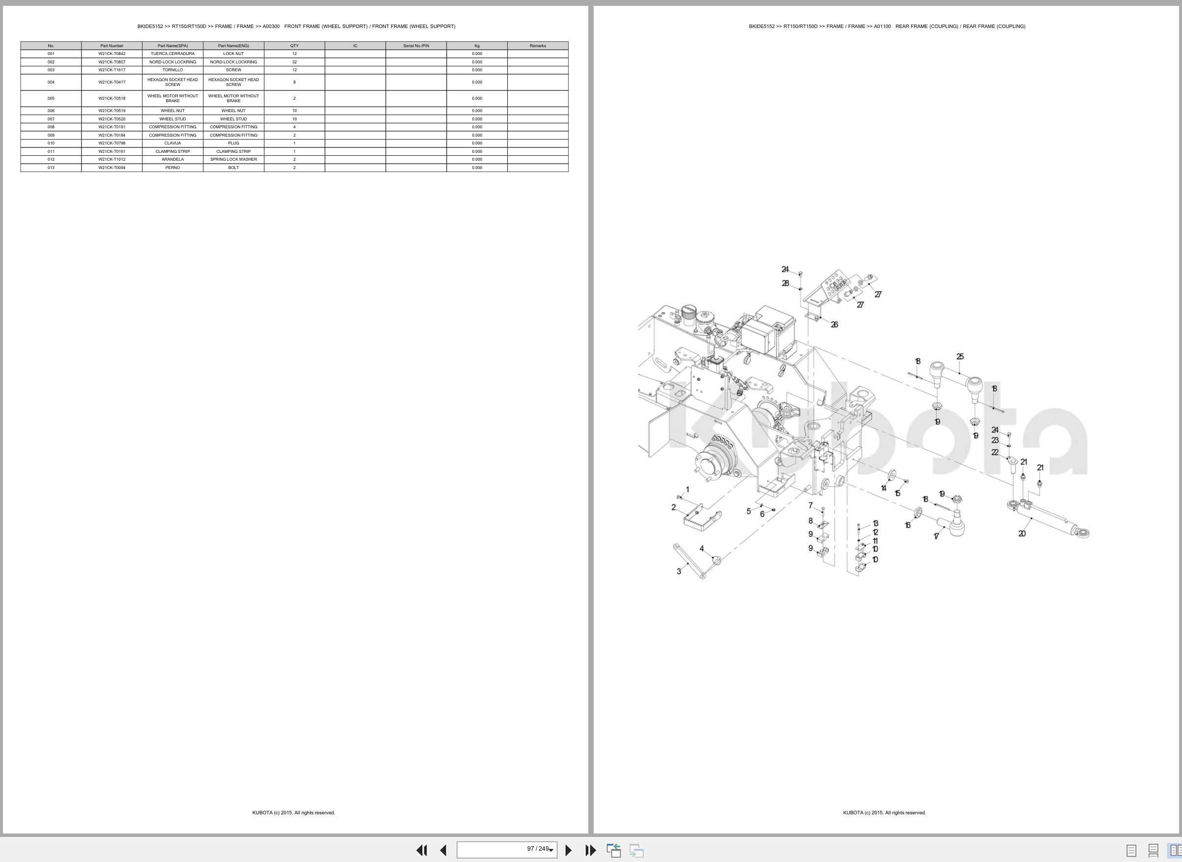 Kubota Wheel Loader RT150 RT150D Spare Parts Catalog EN ES (2)