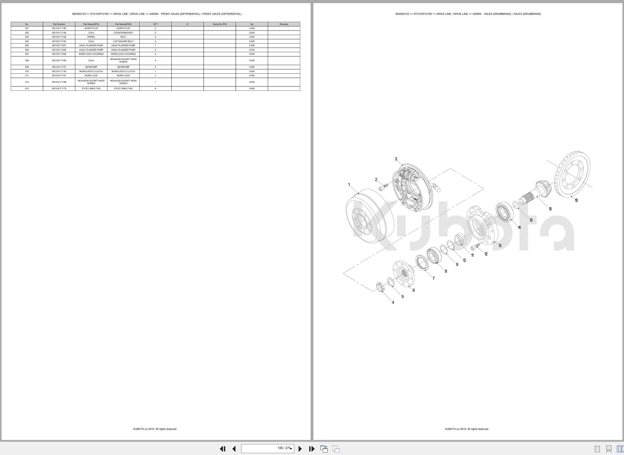 Kubota Wheel Loader RT210 RT210D Spare Parts Catalog EN ES (2)