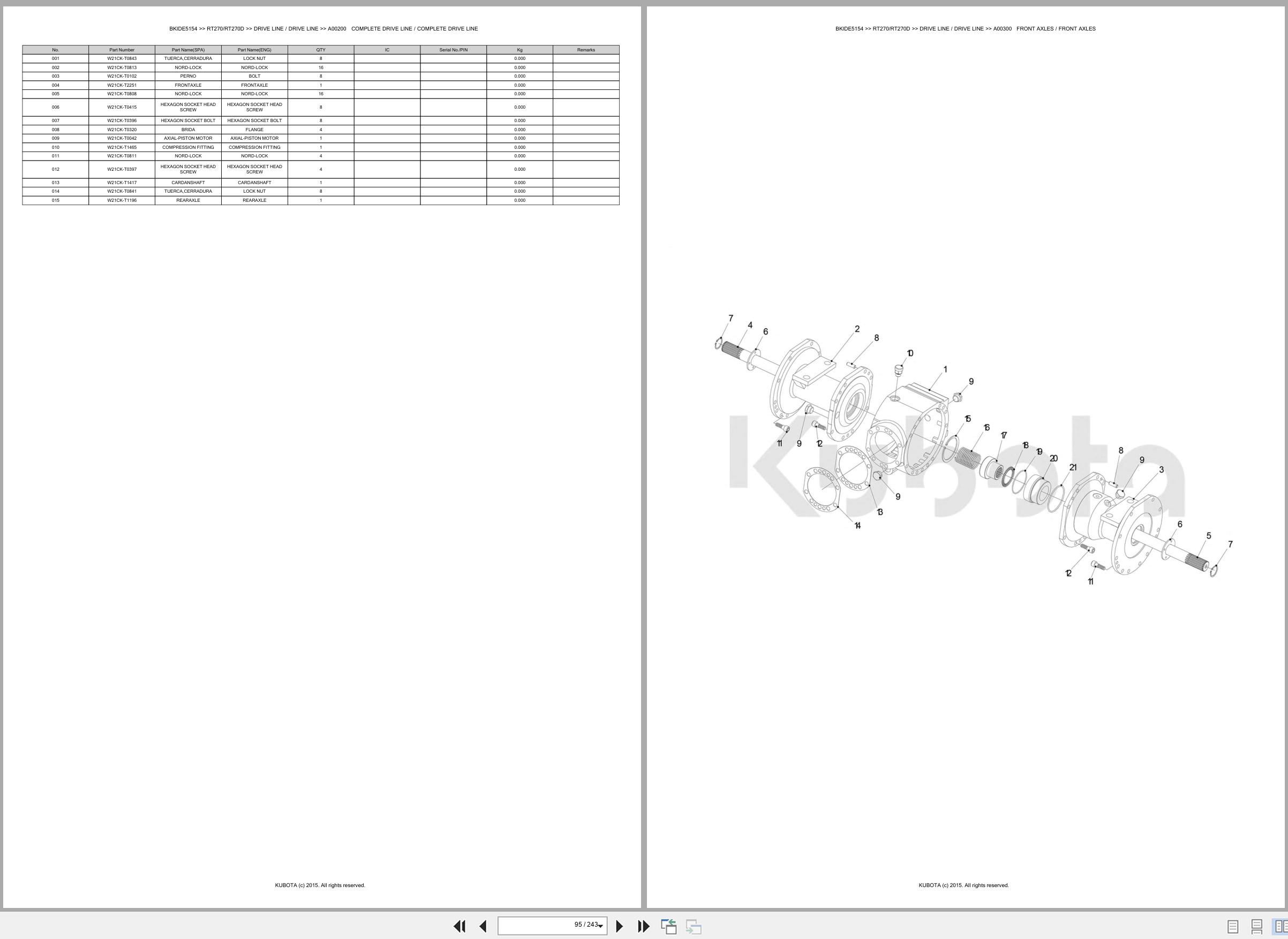 Kubota Wheel Loader RT270 RT270D Spare Parts Catalog EN ES (2)