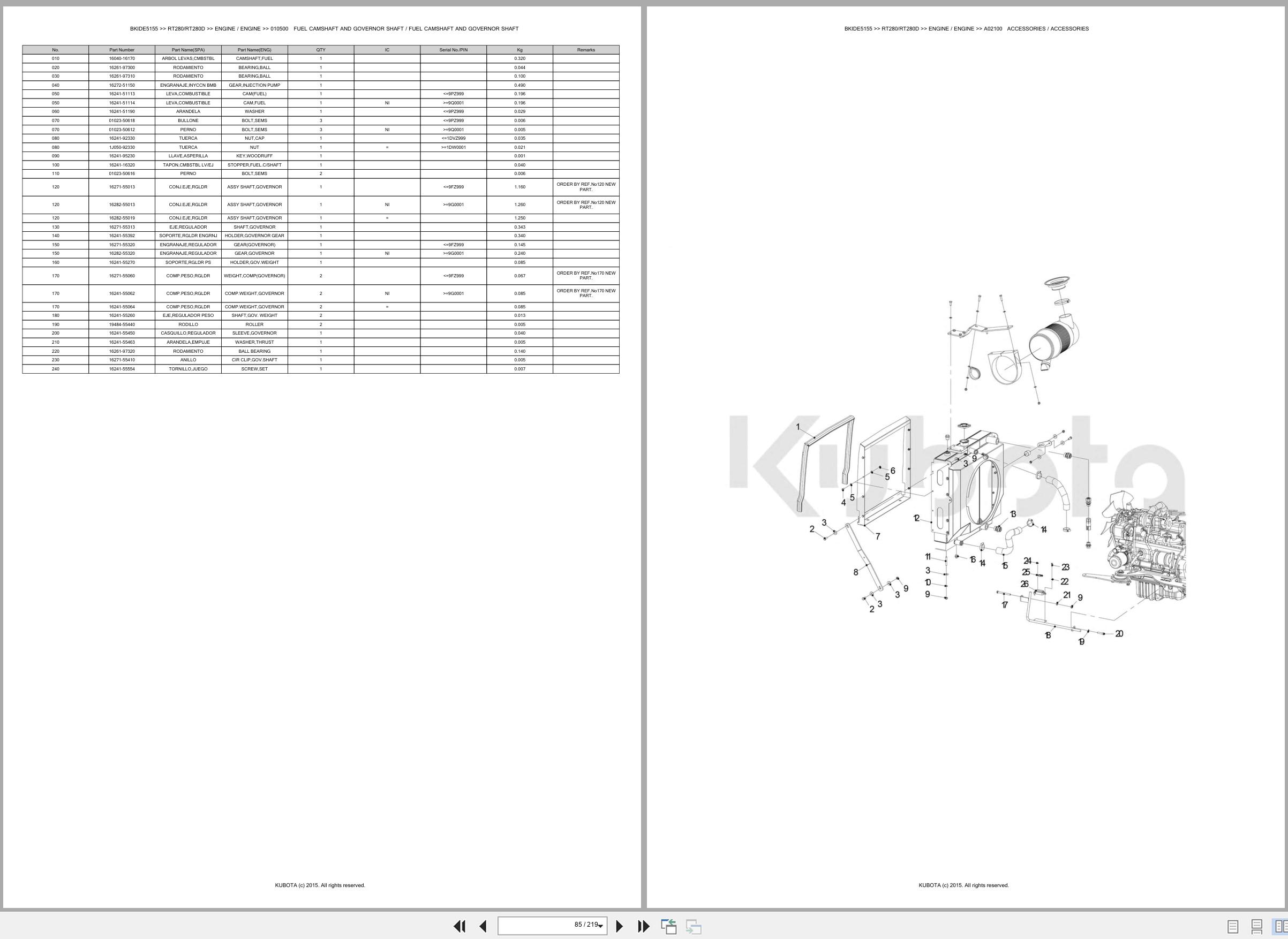 Kubota Wheel Loader RT280 RT280D Spare Parts Catalog EN ES (2)