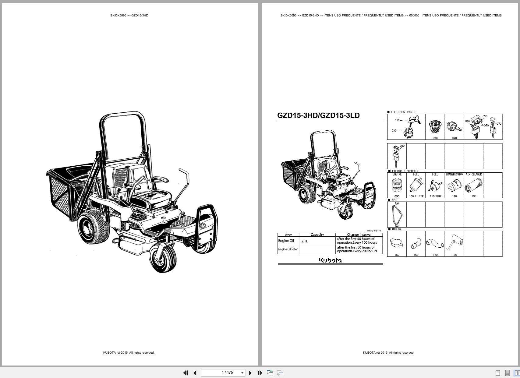 Kubota Zero Turn Mower GZD15 3HD Spare Parts Catalog EN PT (1)