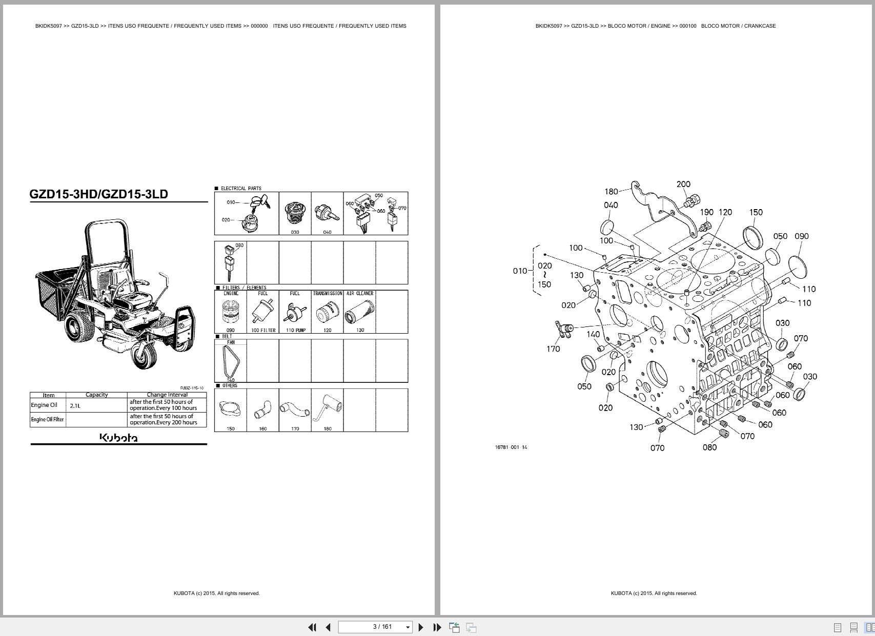 Kubota Zero Turn Mower GZD15 3LD Spare Parts Catalog EN PT (3)