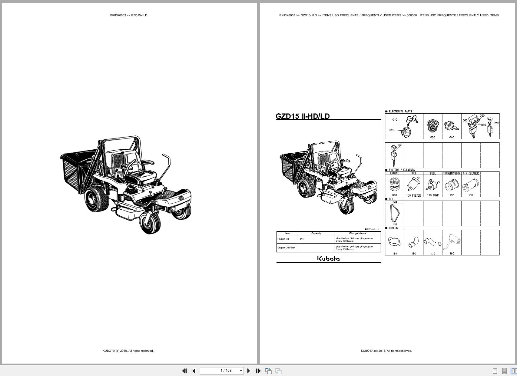Kubota Zero Turn Mower GZD15 IILD Spare Parts Catalog EN PT (1)