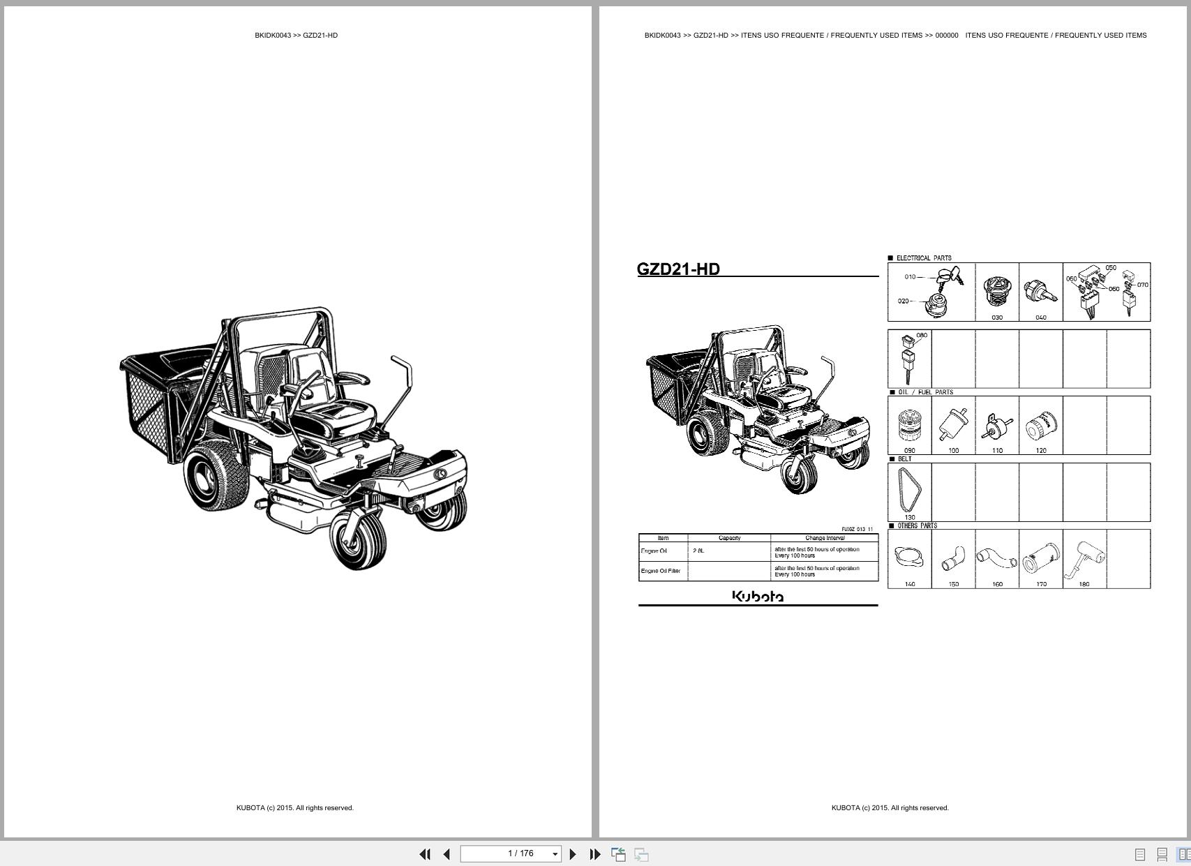 Kubota Zero Turn Mower GZD21 HD Spare Parts Catalog EN PT (1)