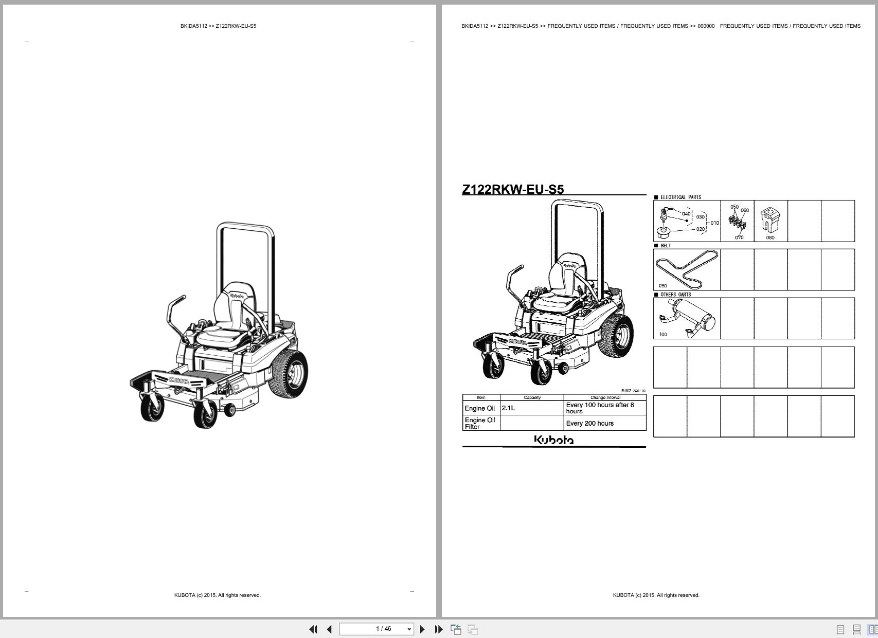 Kubota Zero Turn Mower Z122RKW EU S5 Spare Parts Catalog EN PT (1)