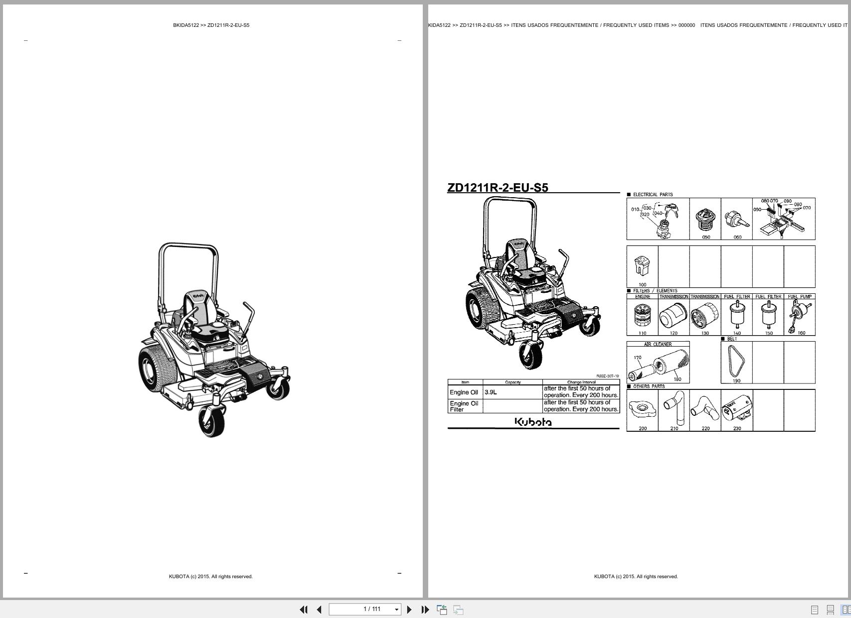 Kubota Zero Turn Mower ZD1211R 2 EU S5 Spare Parts Catalog EN PT (1)