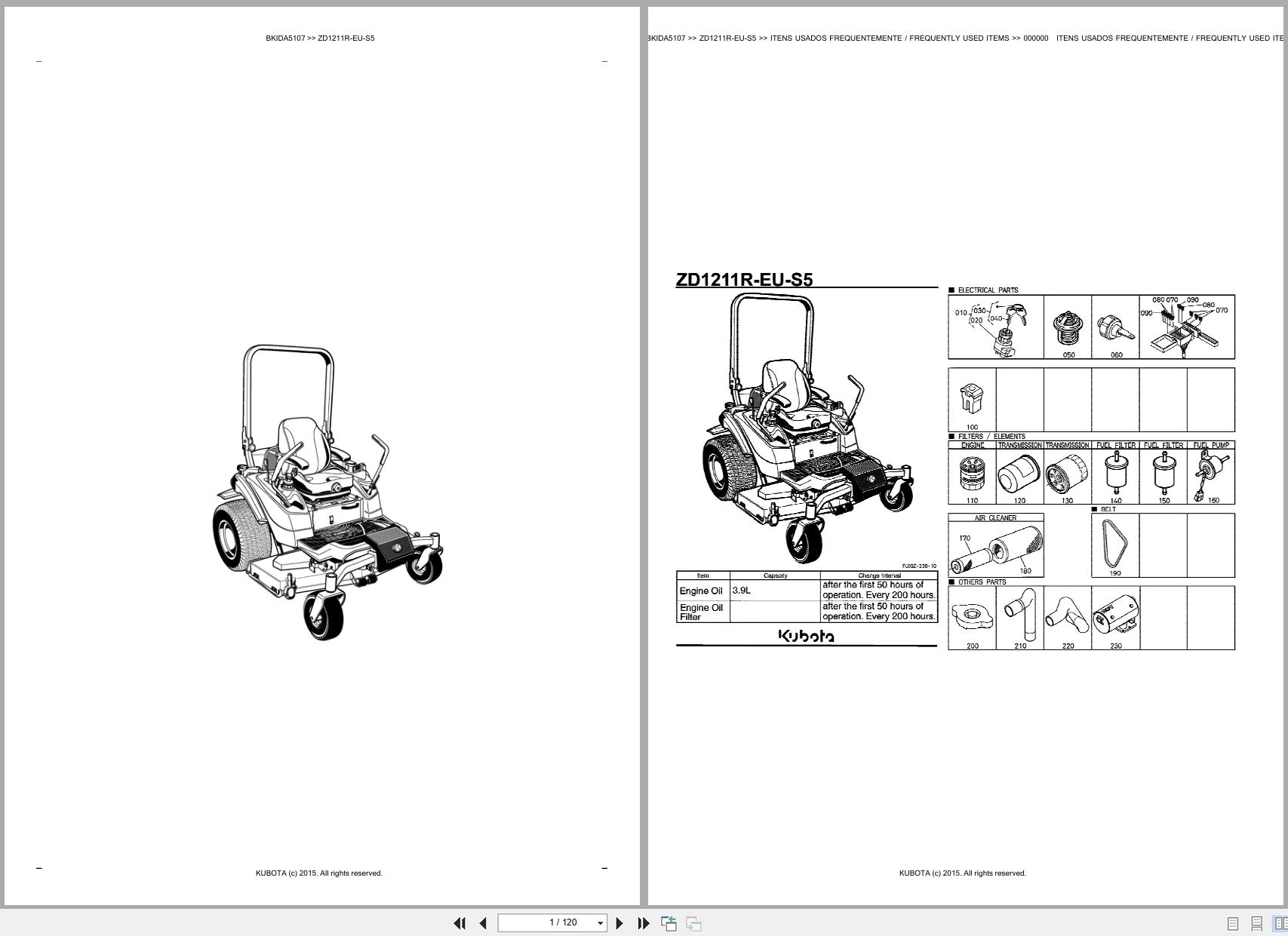 Kubota Zero Turn Mower ZD1211R EU S5 Spare Parts Catalog EN PT (1)