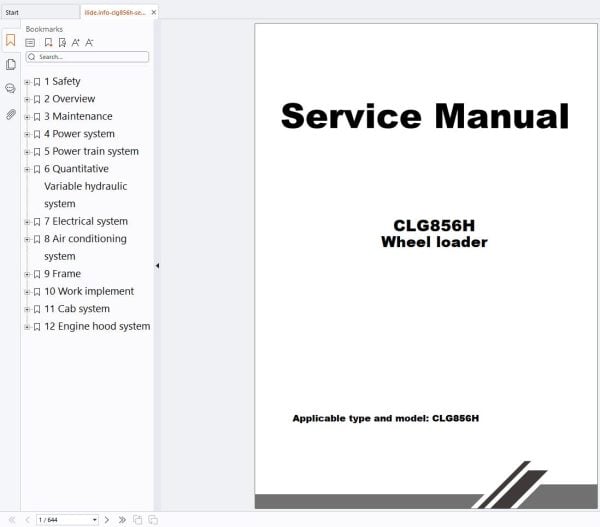 Liugong Wheel Loader CLG856H Service Manual (1) Liugong Wheel Loader Clg856H Service Manual (1)