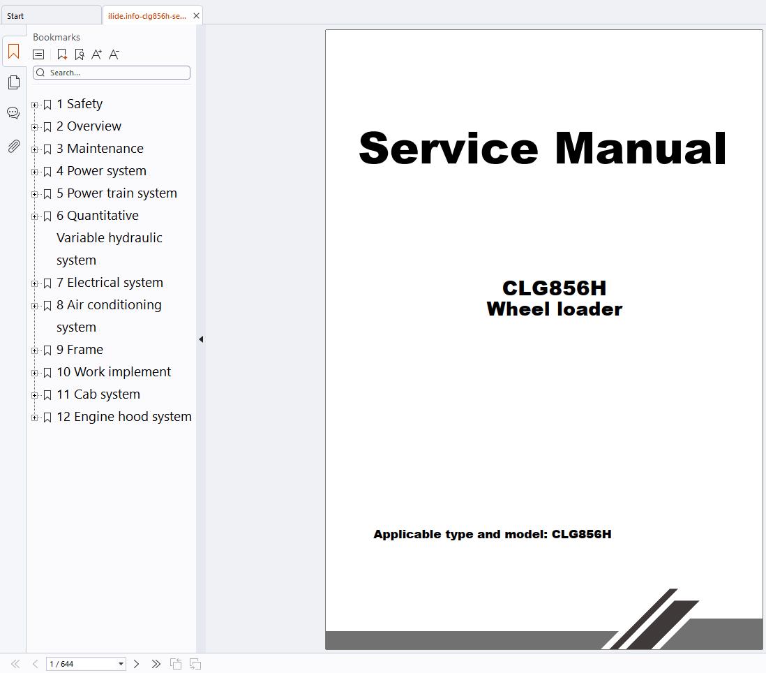 Liugong Wheel Loader CLG856H Service Manual (1)
