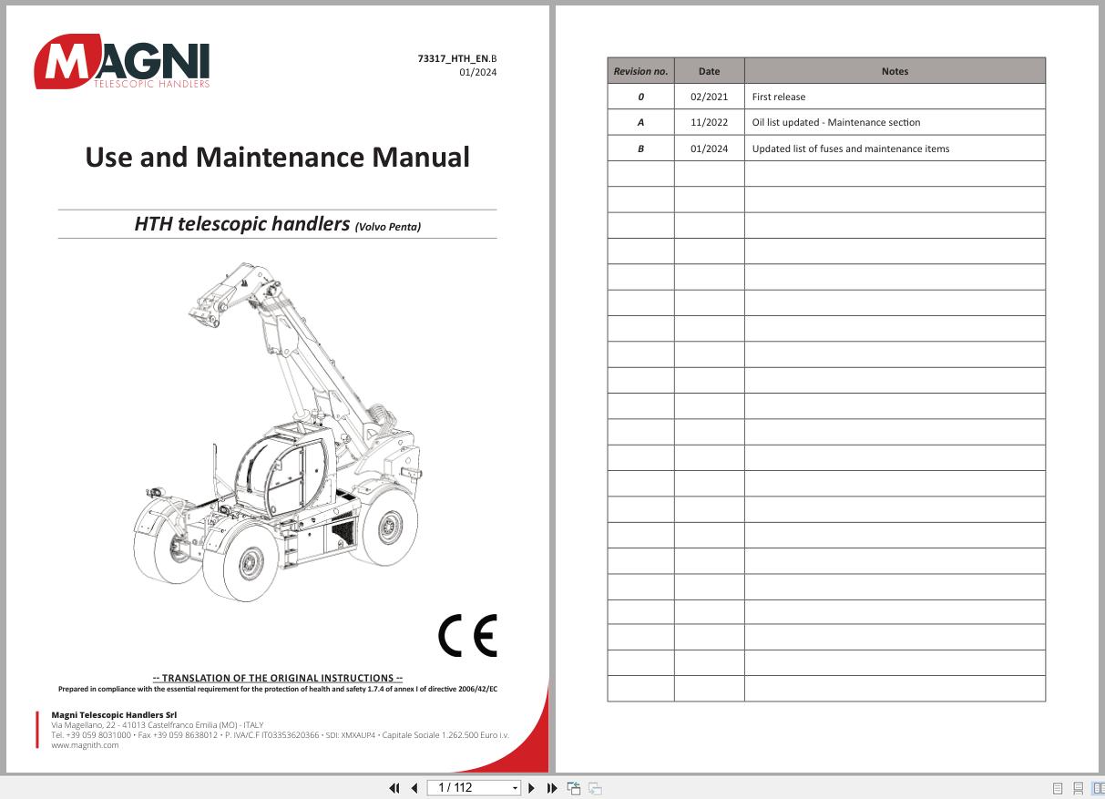Magni Telescopic Handler HTH Series Use and Maintenance Manual 73317 HTH 2024 1