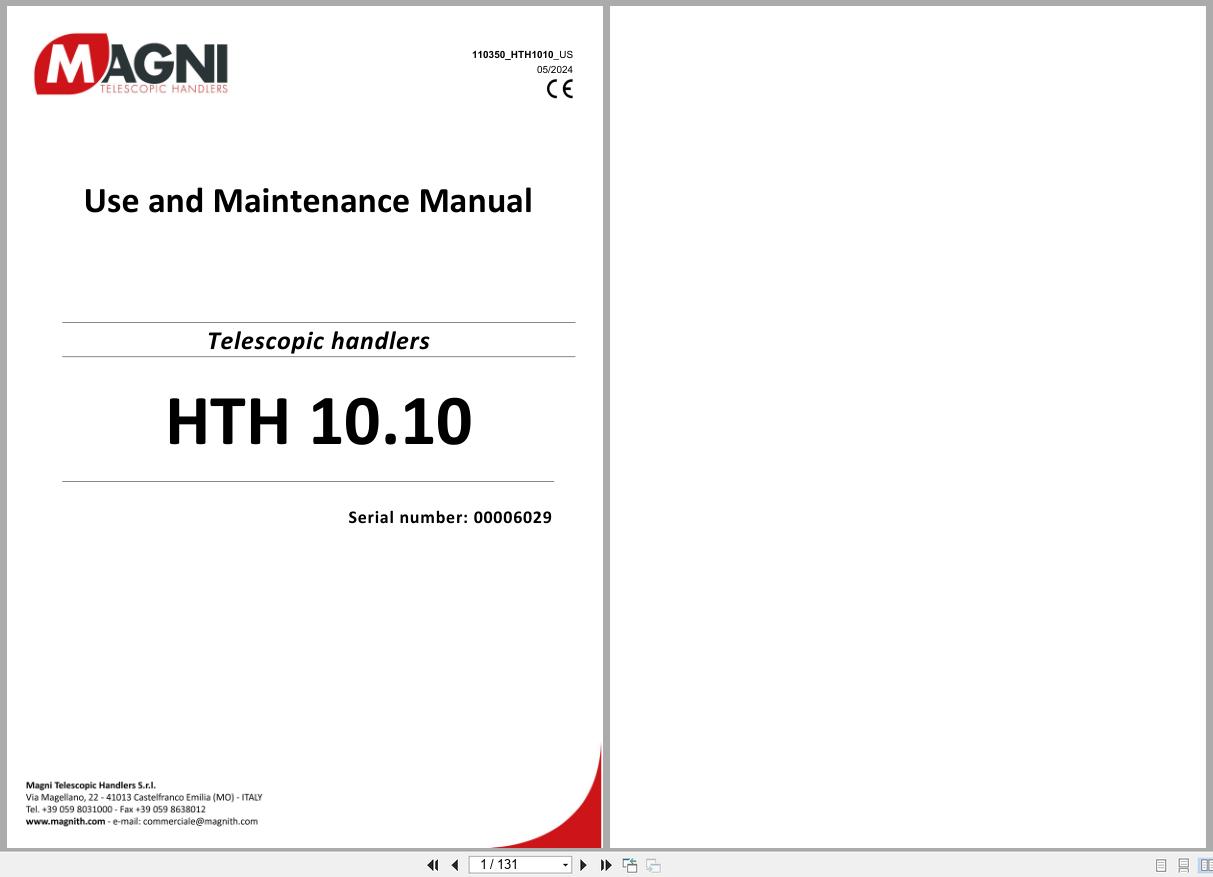 Magni Telescopic Handler HTH10.10 Use and Maintenance Manual 110350 HTH1010 2024 1