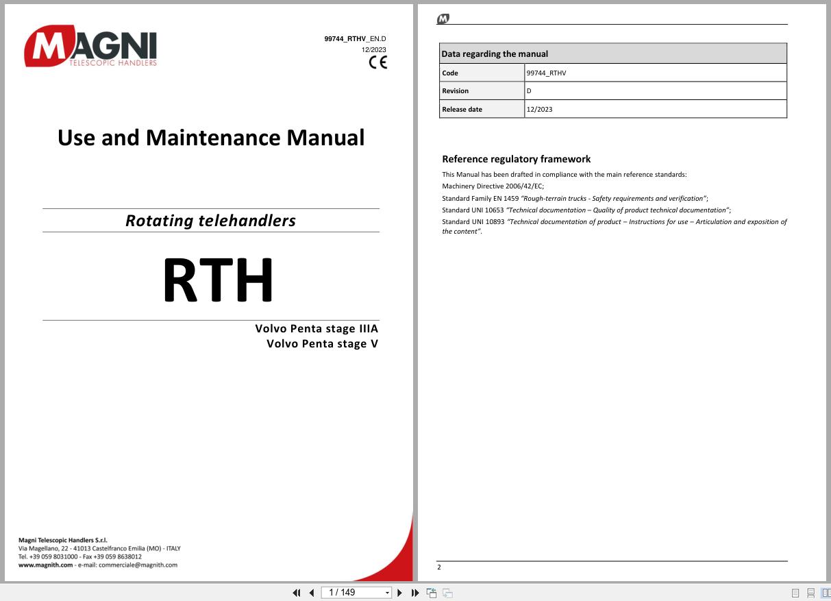 Magni Telescopic Handler RTH Series Use and Maintenance Manual 99744 RTHV 2023 1