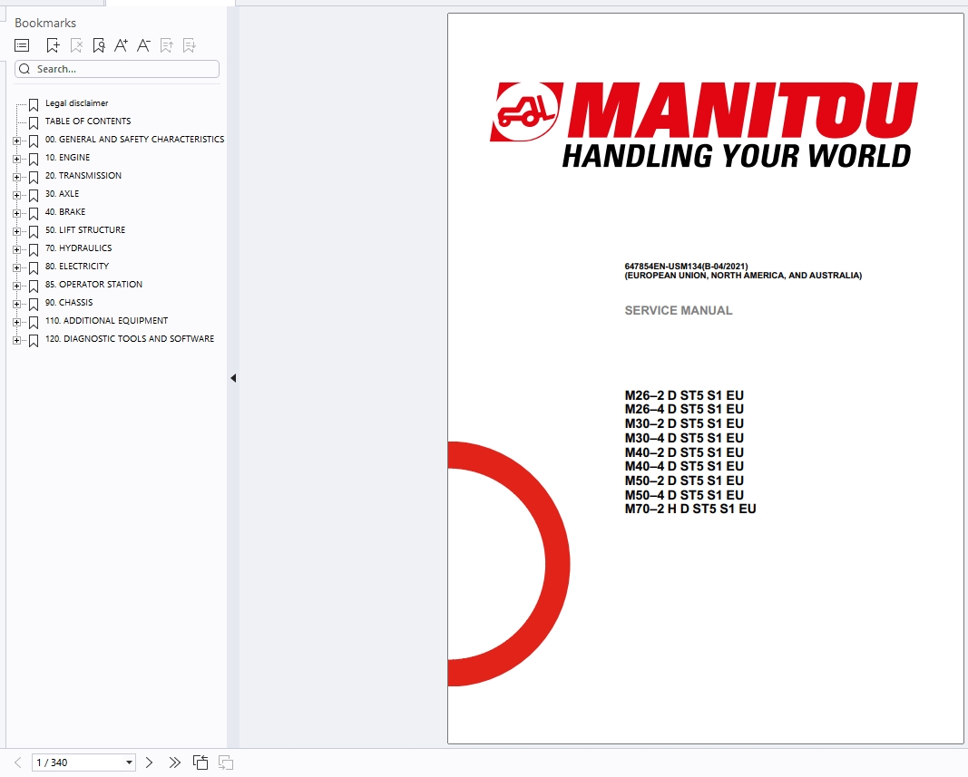 Manitou Forklift M M X Series Service Operator Part Manual Update 2024 (2)