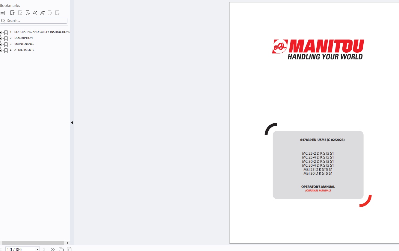 Manitou Forklift MC MC X Series Service Operator Part Manuals Update 2024 (2)