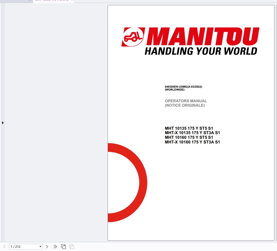 Manitou Telehandler MHT MHT X Series Service Operator Part Manual Update 2024 (5)