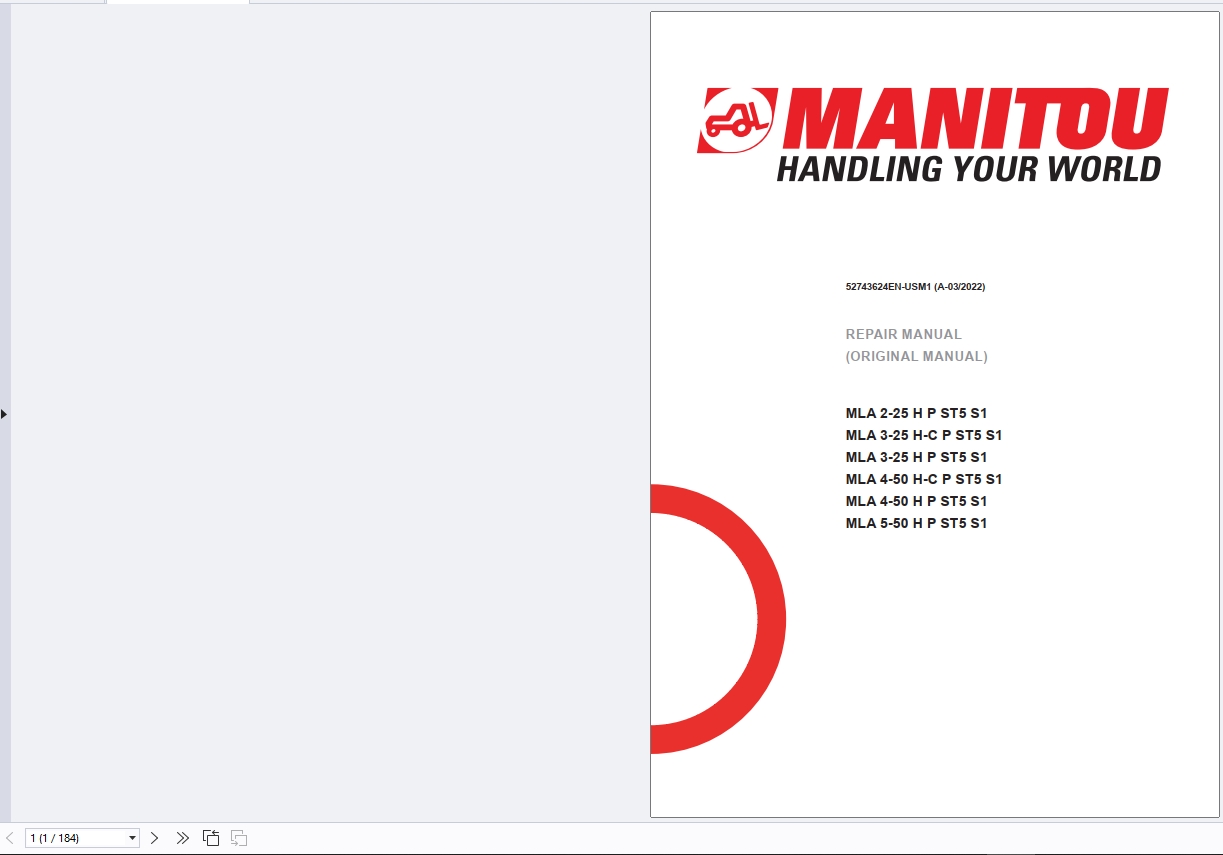 Manitou Telehandler MLA MLA T Series Service Operator Part Manual Update 2024 (4)