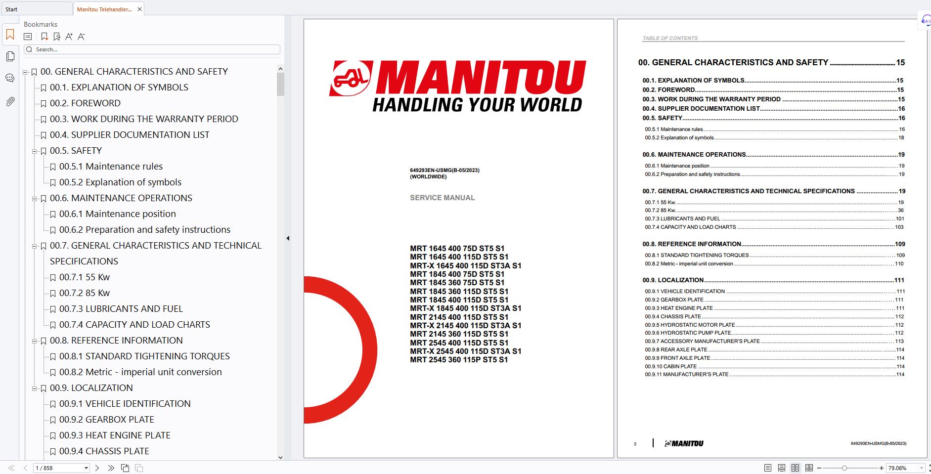 Manitou Telehandlers MRT 1645 400 75D ST5 S1 Service Manual 649293EN USMG 2023 (1)