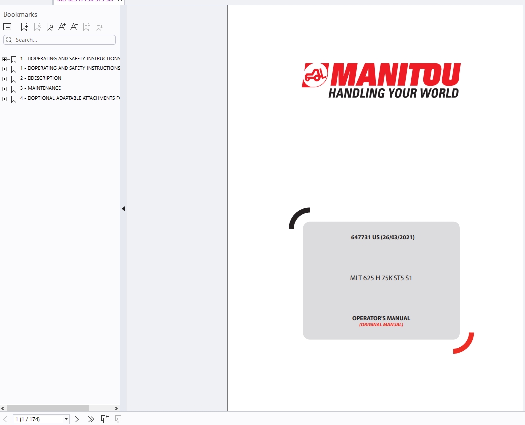 Manitou Telescopic Handlers MHT MHT X Series Service Operator Part Manual Update 2024 (4)