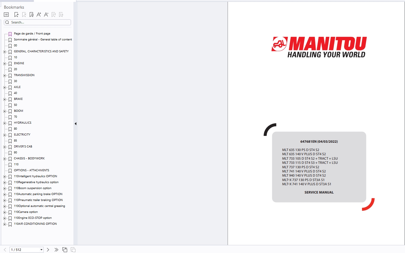 Manitou Telescopic Handlers MHT MHT X Series Service Operator Part Manual Update 2024 (5)